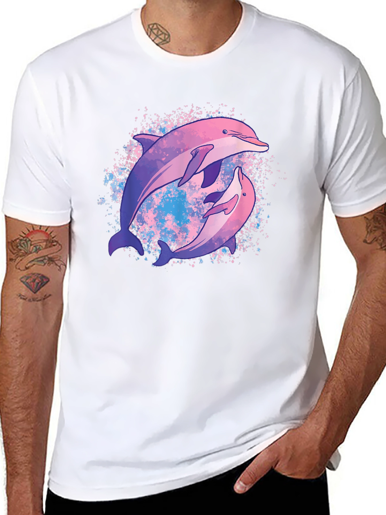 Dolphin Duo Black T-Shirt - Galaxy Design
