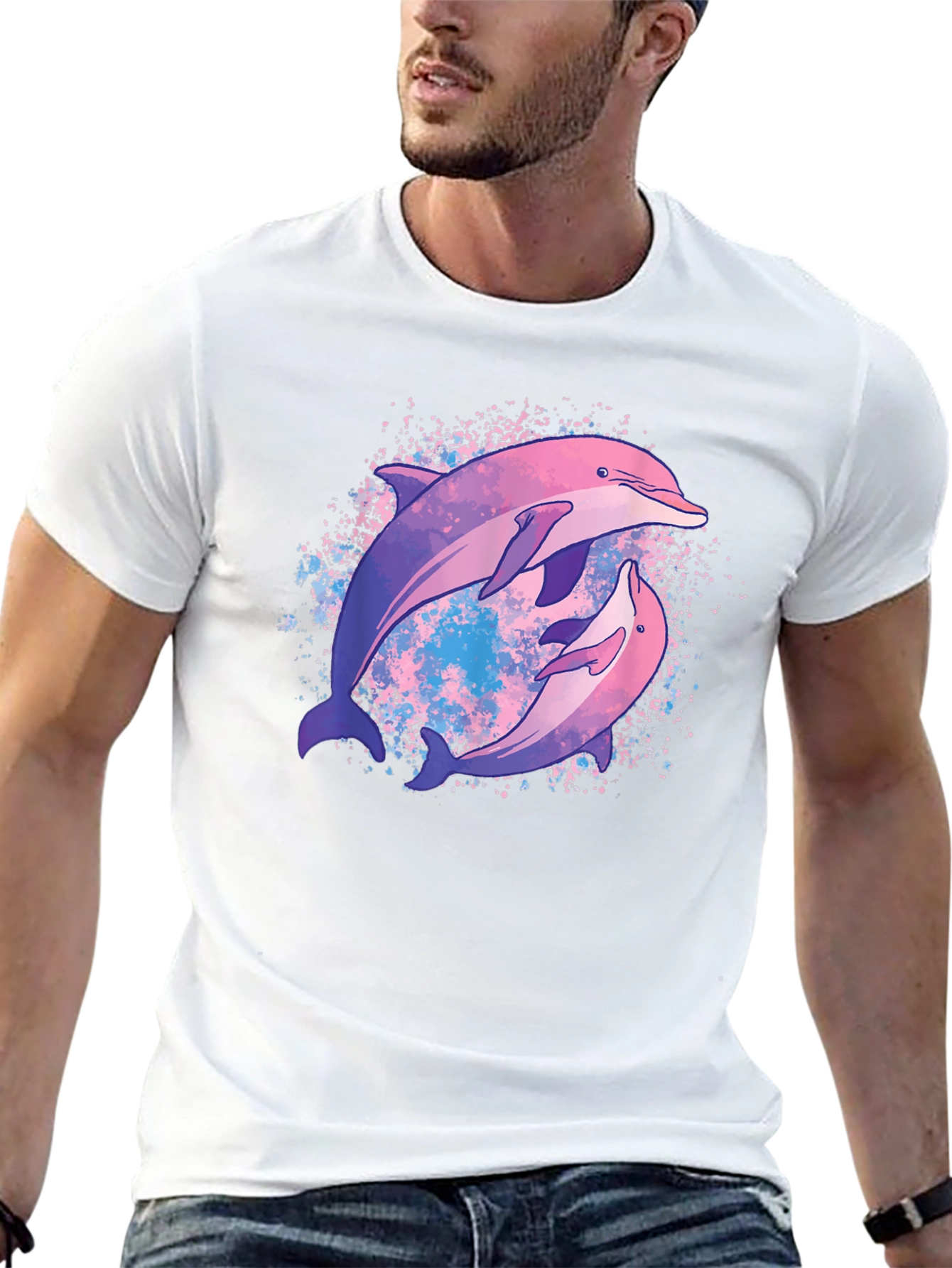 Dolphin Duo Black T-Shirt - Galaxy Design
