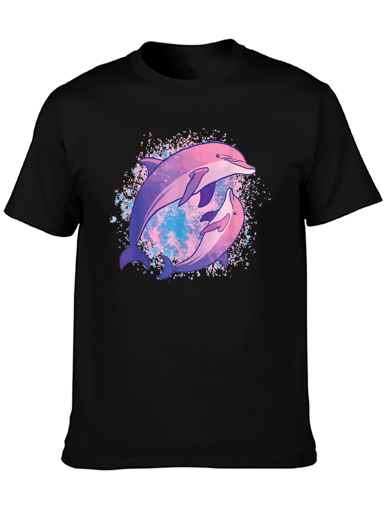 Dolphin Duo Black T-Shirt - Galaxy Design