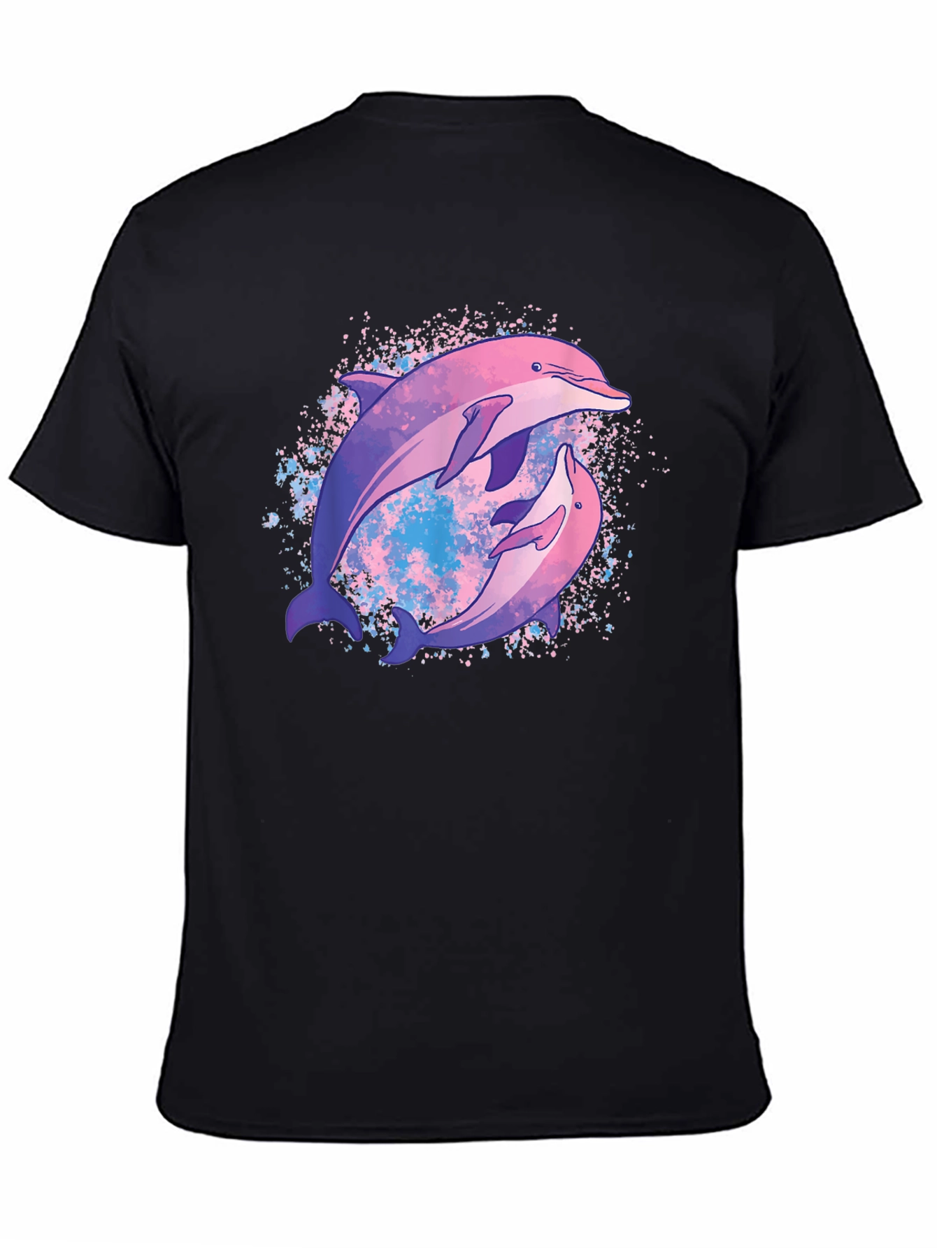 Dolphin Duo Black T-Shirt - Galaxy Design