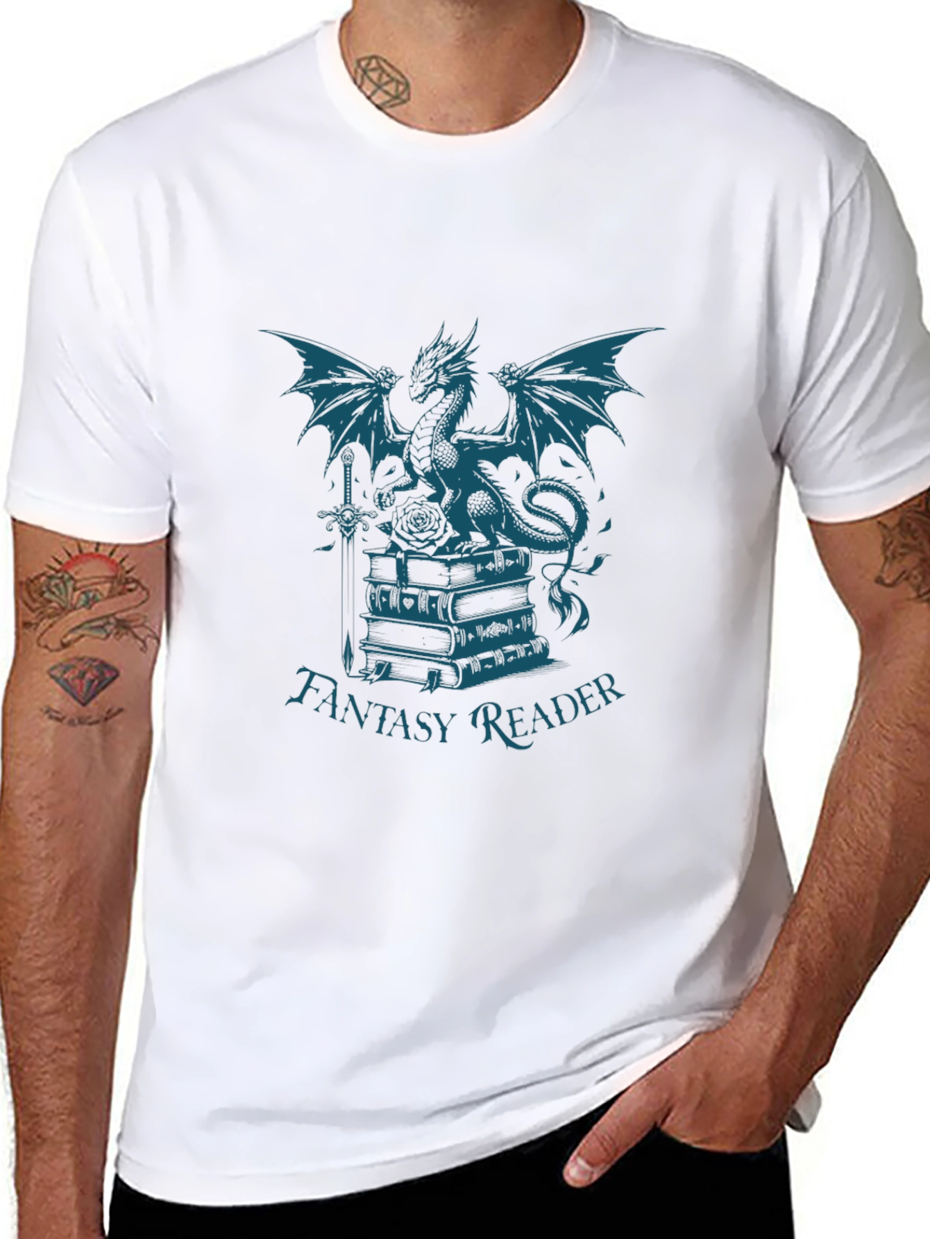 Fantasy Reader T-Shirt - Dragon & Books Design