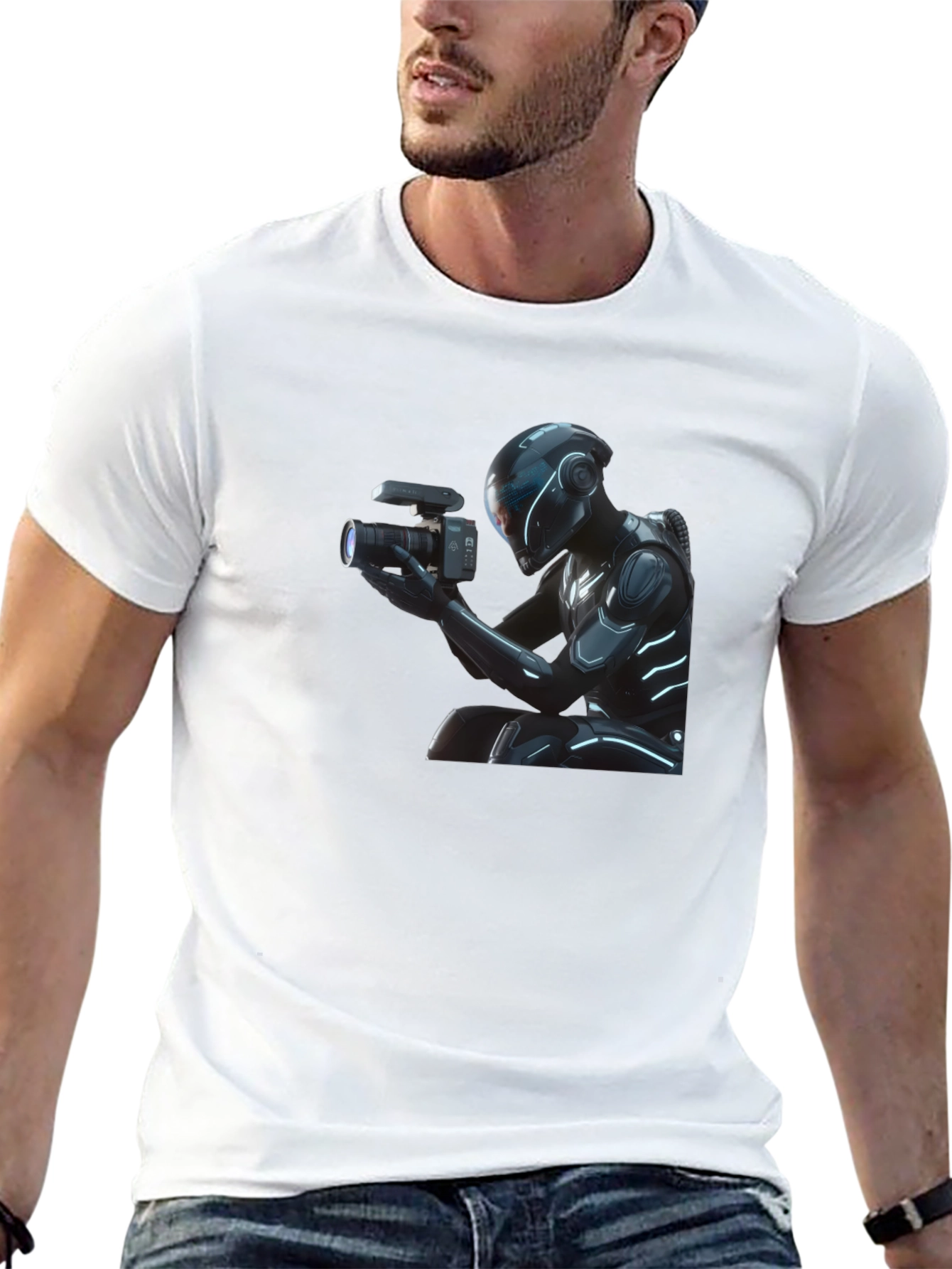 Futuristic Cameraman Graphic T-Shirt - Black