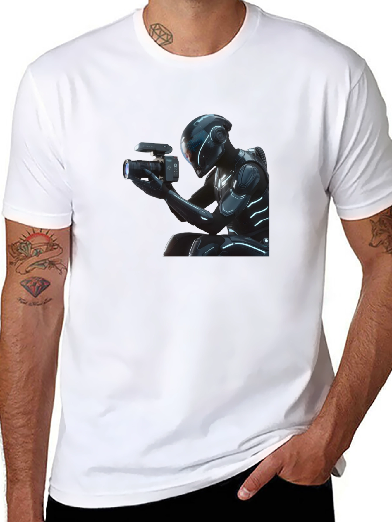 Futuristic Cameraman Graphic T-Shirt - Black
