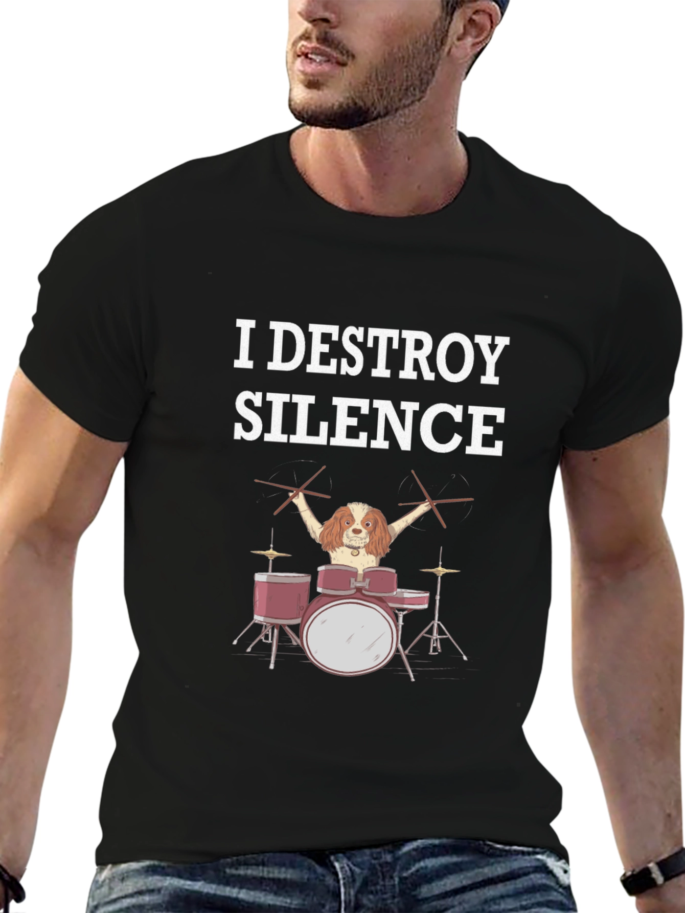 I Destroy Silence Dog Drummer Graphic Tee