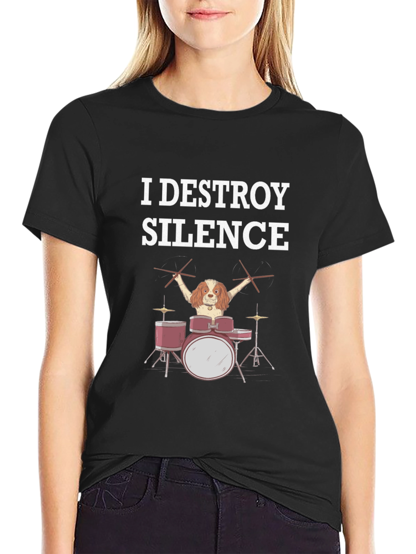 I Destroy Silence Dog Drummer Graphic Tee