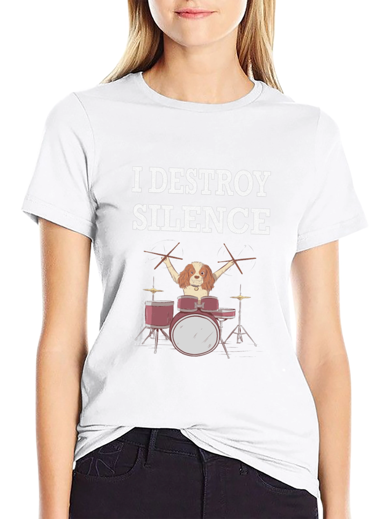 I Destroy Silence Dog Drummer Graphic Tee