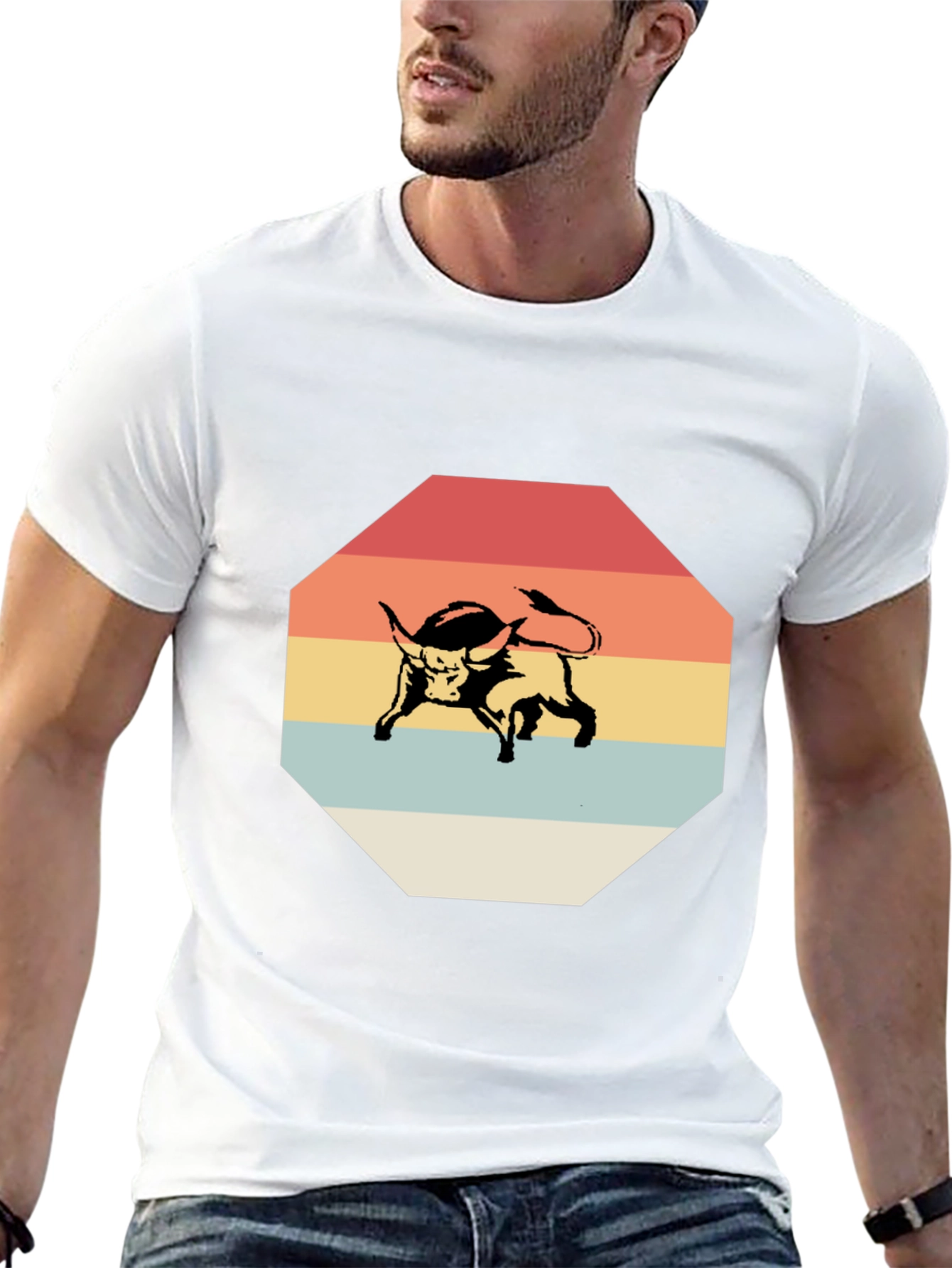 Retro Bull Graphic Tee - Stylish Mens Black T-Shirt