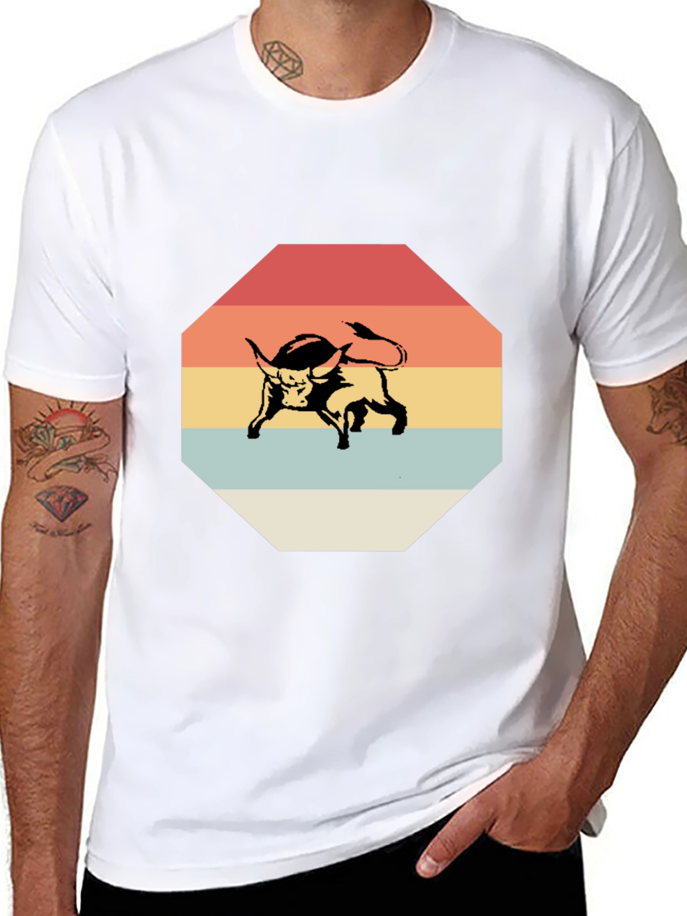 Retro Bull Graphic Tee - Stylish Mens Black T-Shirt