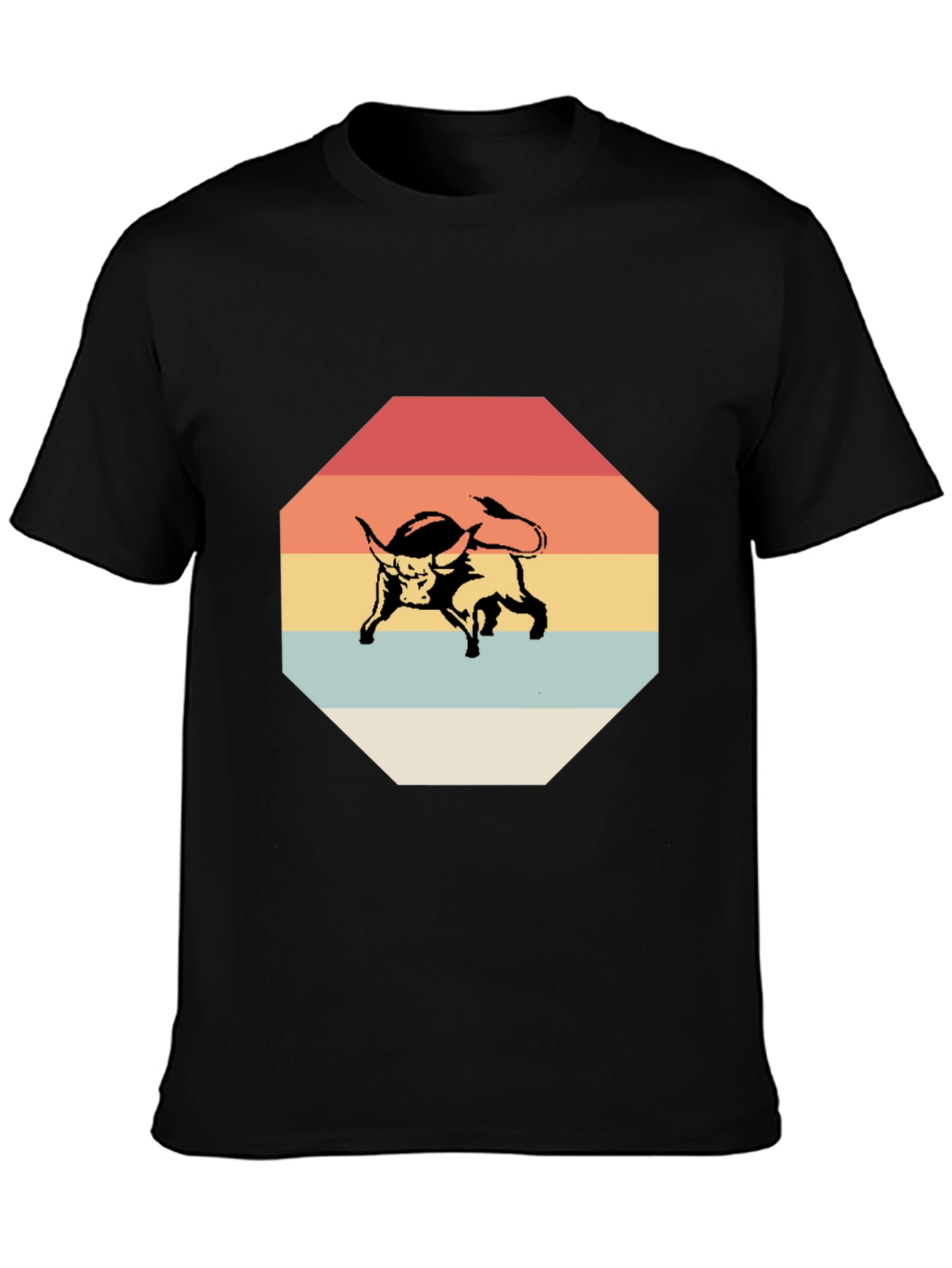Retro Bull Graphic Tee - Stylish Mens Black T-Shirt