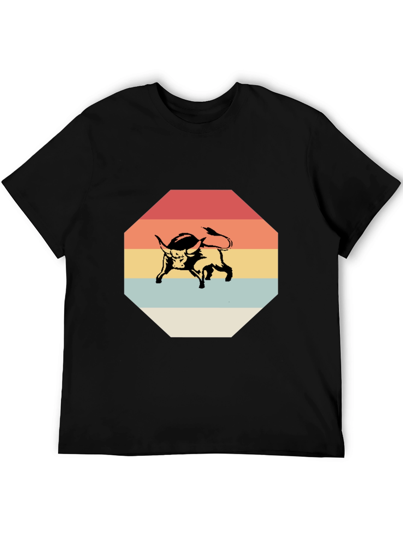 Retro Bull Graphic Tee - Stylish Mens Black T-Shirt