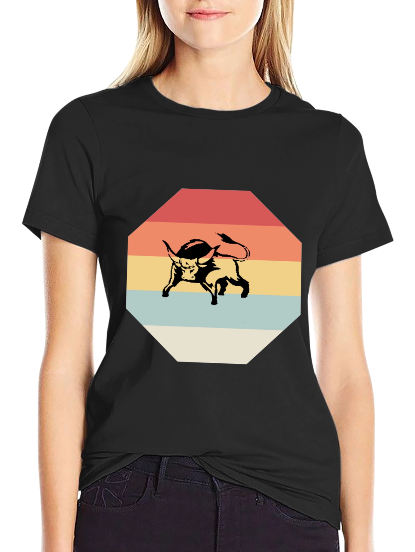 Retro Bull Graphic Tee - Stylish Mens Black T-Shirt