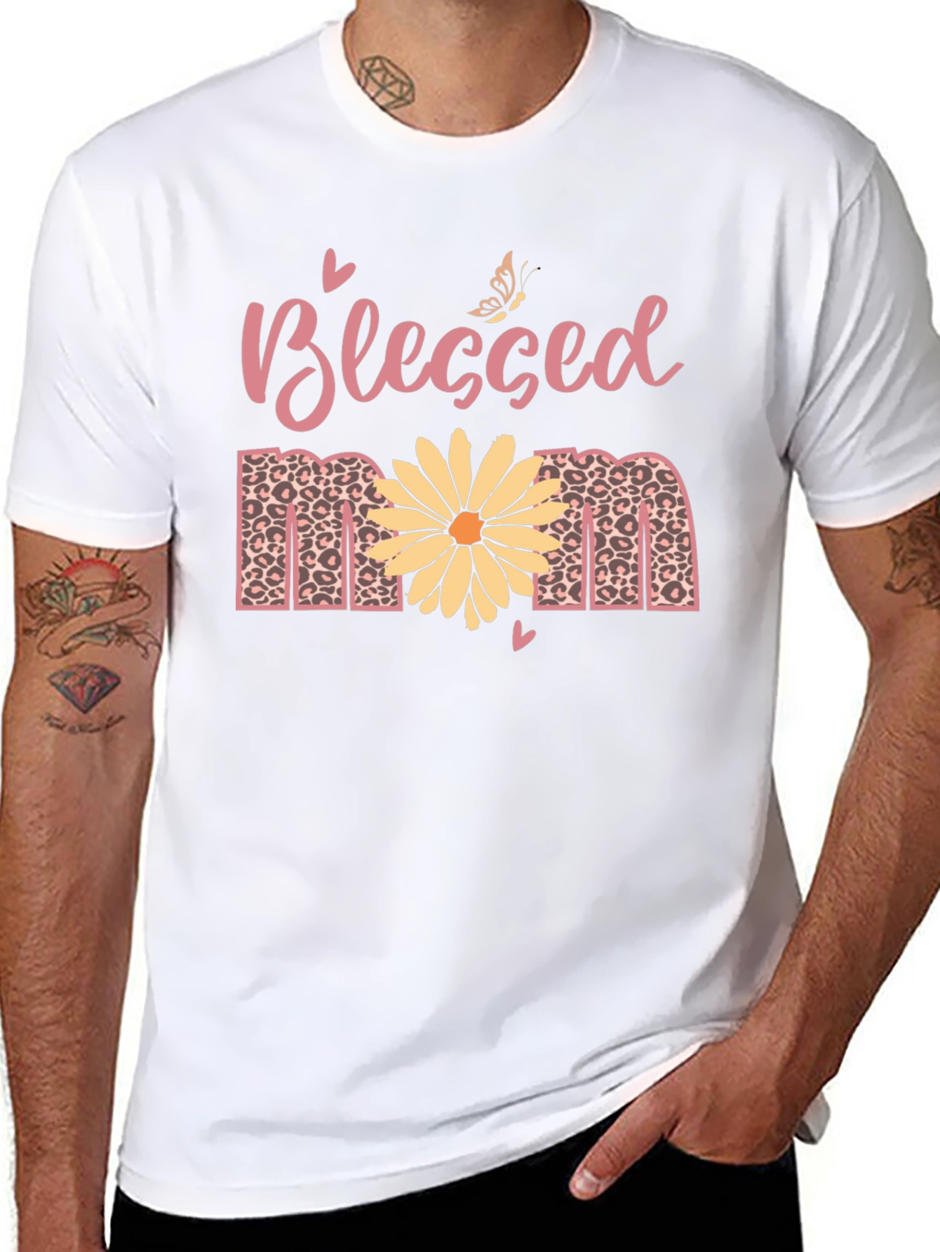 Blessed Mom T-Shirt: Floral Leopard Print