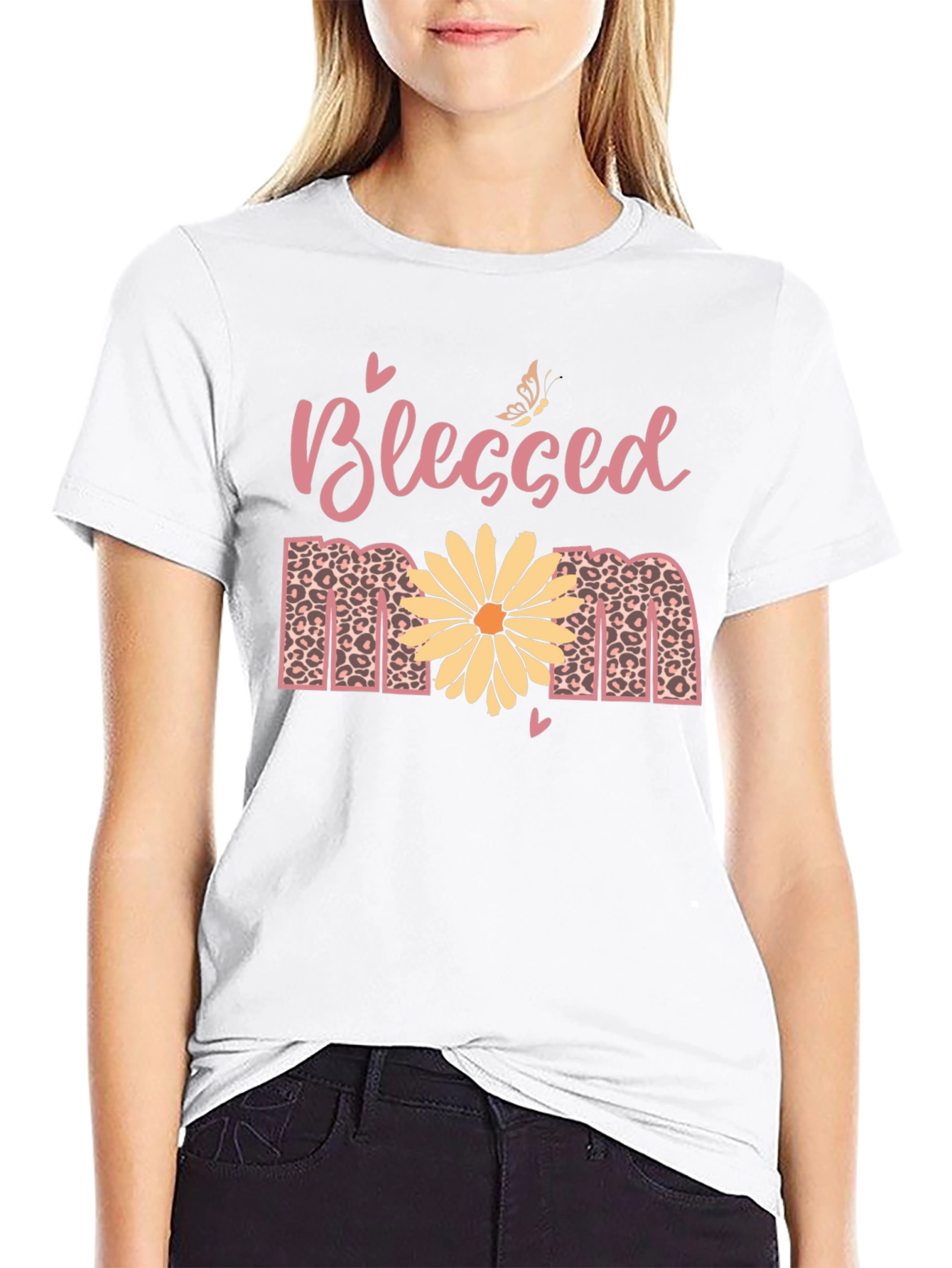 Blessed Mom T-Shirt: Floral Leopard Print