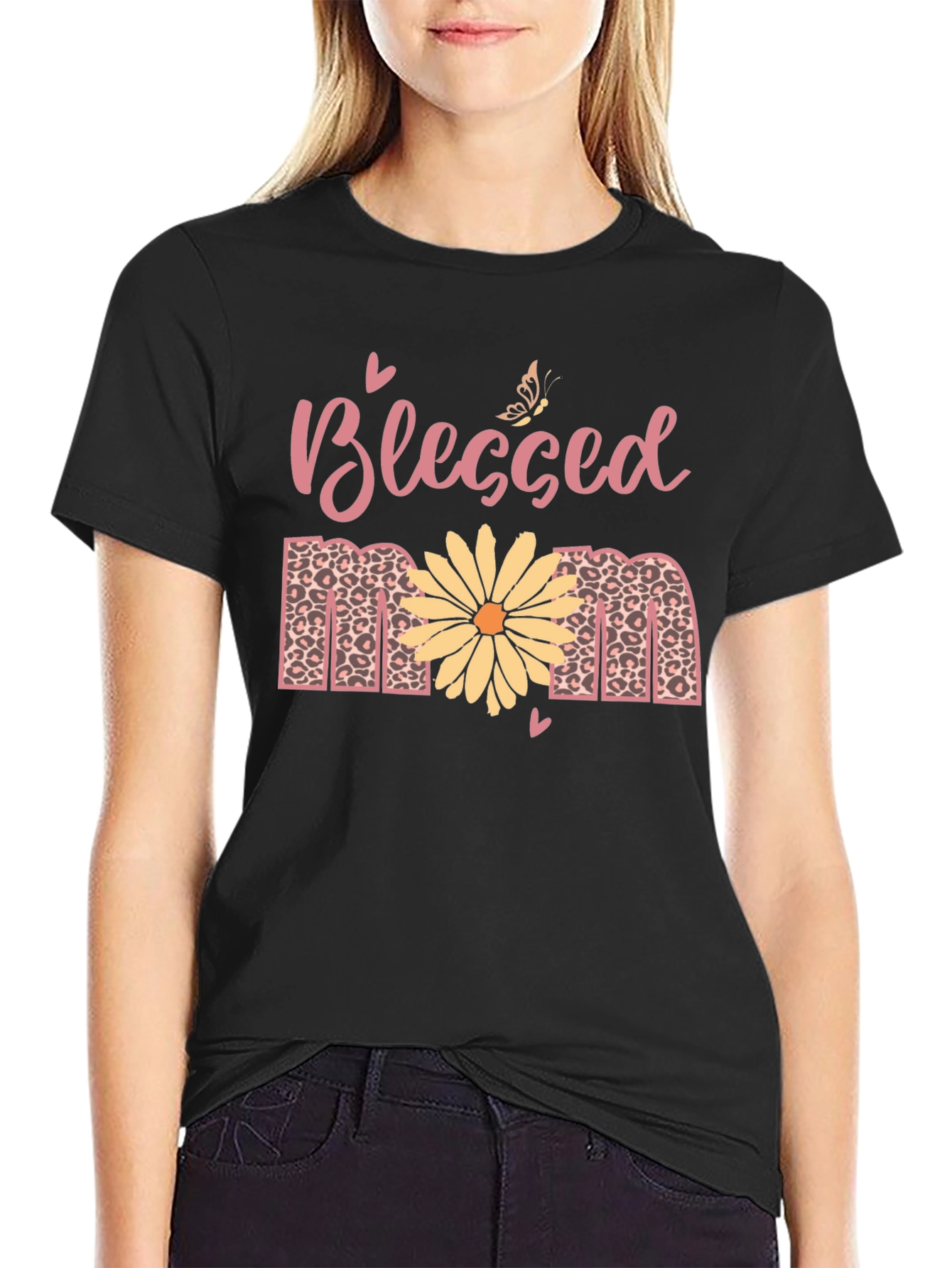 Blessed Mom T-Shirt: Floral Leopard Print