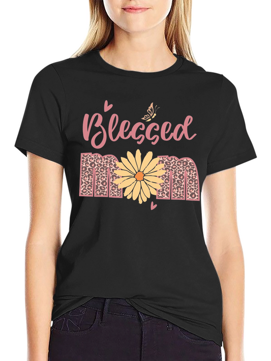 Blessed Mom T-Shirt: Floral Leopard Print