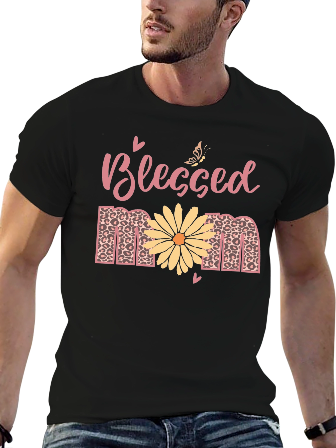 Blessed Mom T-Shirt: Floral Leopard Print