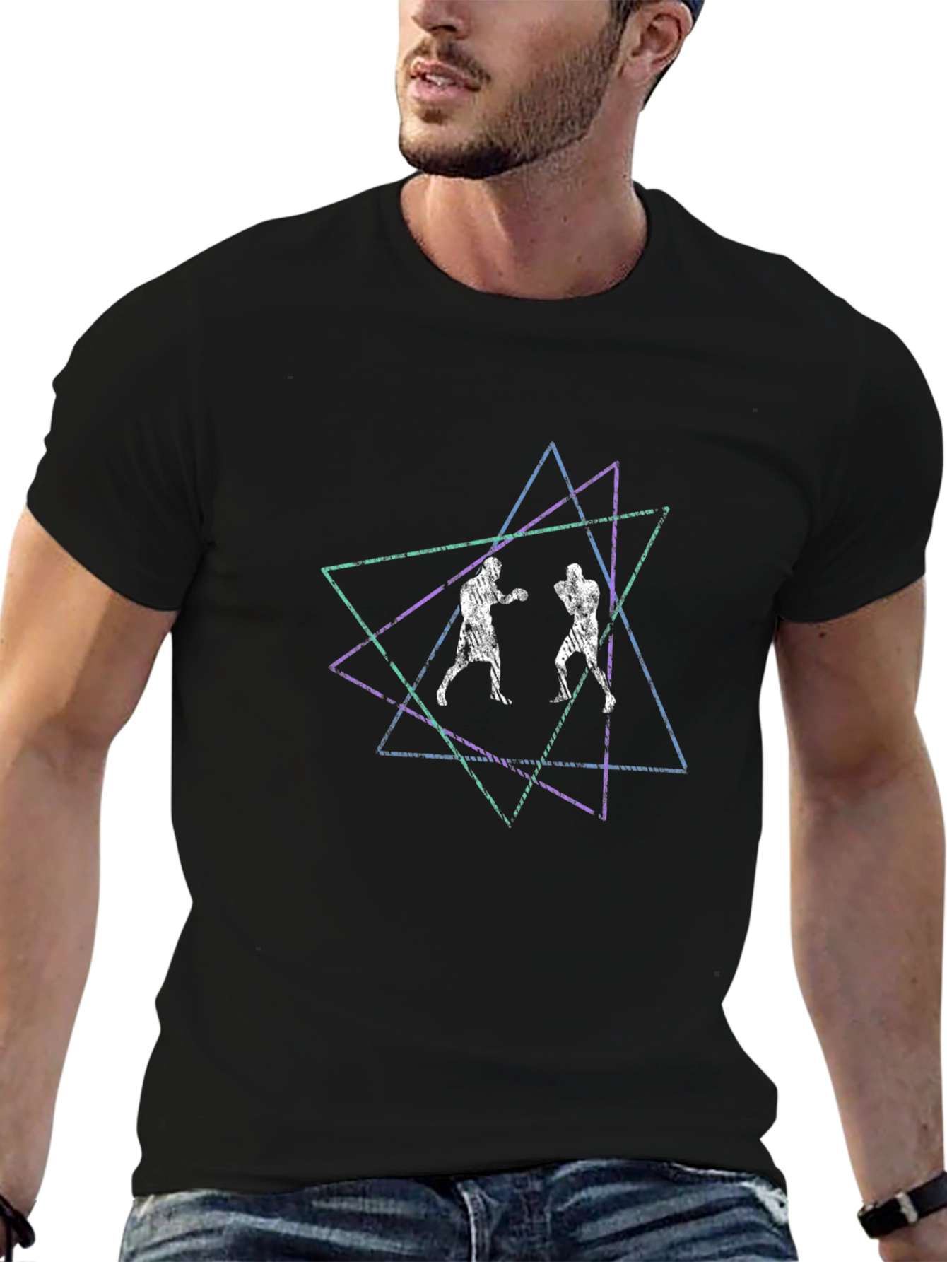Geometric Boxer Graphic Tee - Modern Black T-Shirt