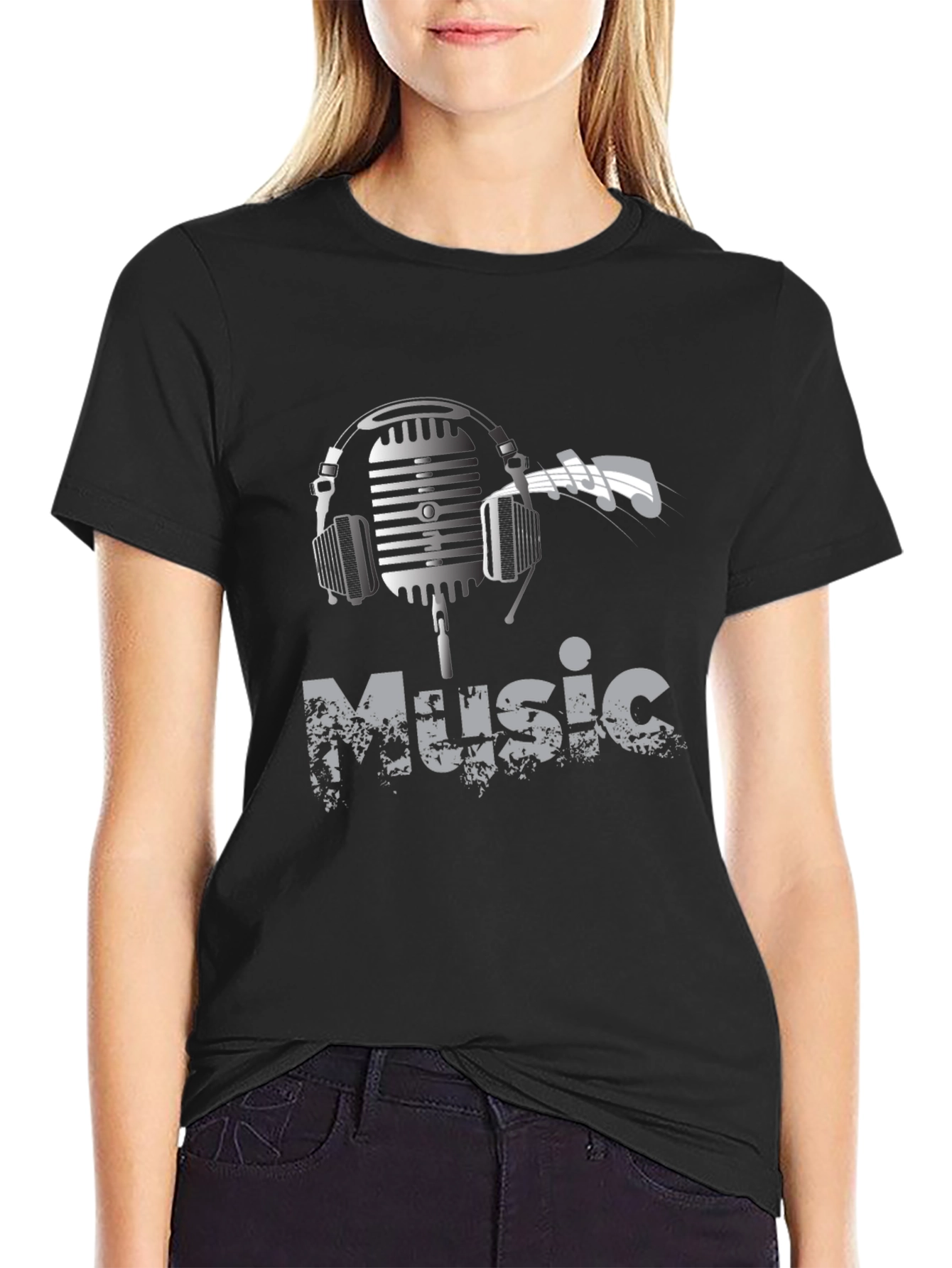 Music Lover Graphic Tee - Headphones Microphone Design
