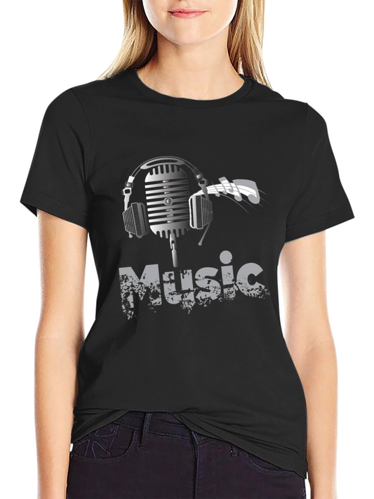 Music Lover Graphic Tee - Headphones Microphone Design