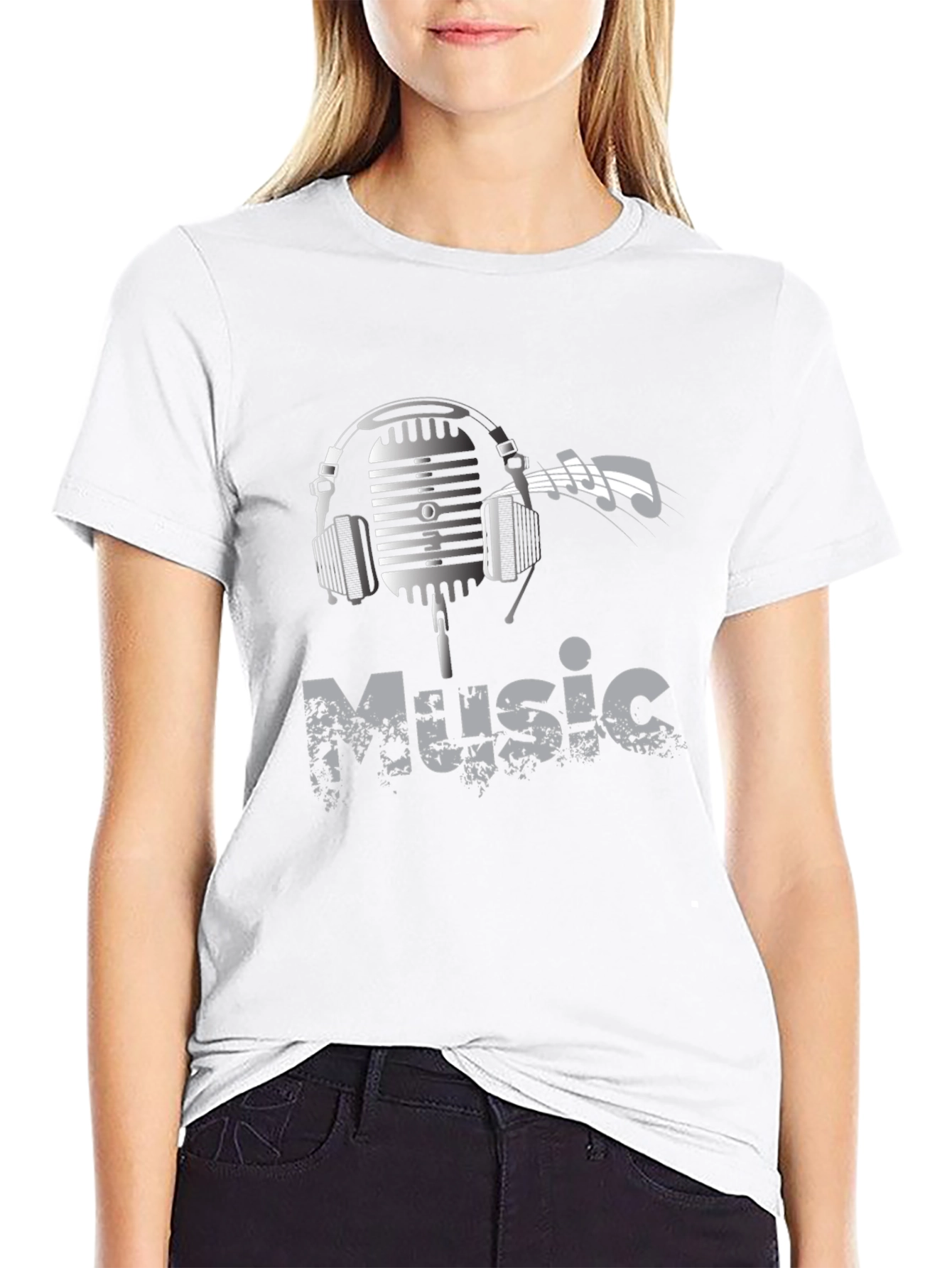 Music Lover Graphic Tee - Headphones Microphone Design