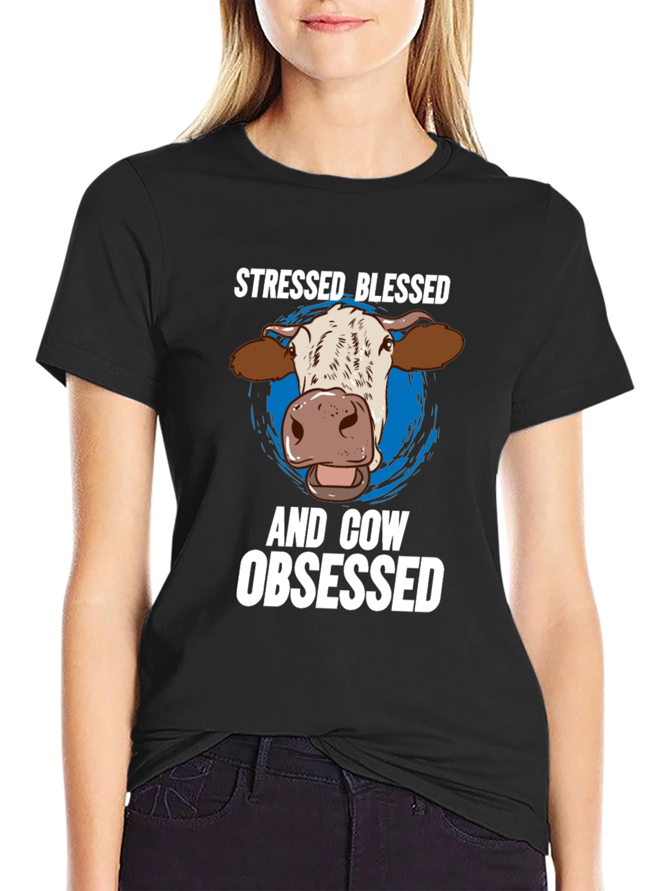 Stressed Blessed Cow Obsessed Graphic Tee