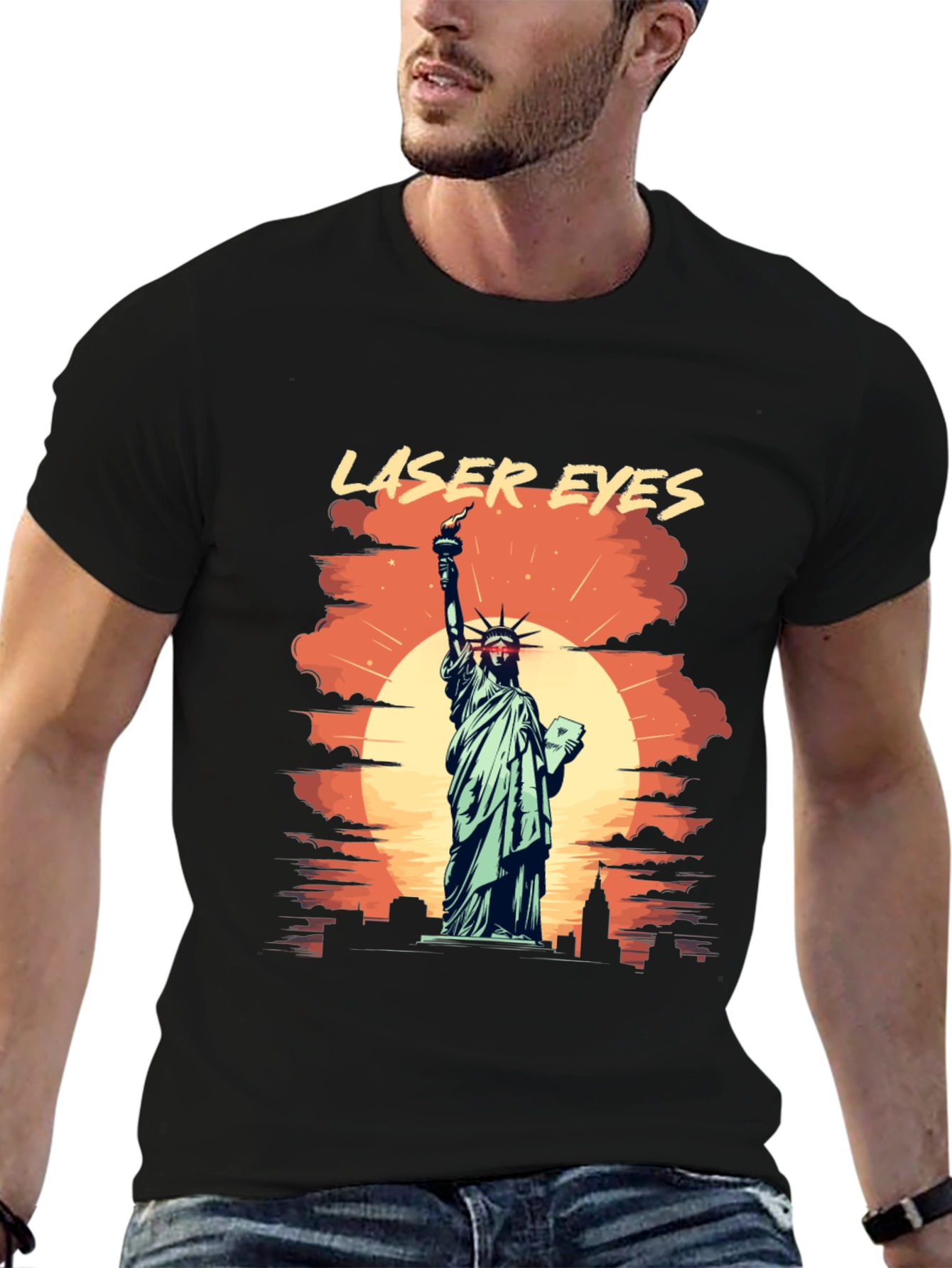 Laser Eyes Statue of Liberty Graphic Tee