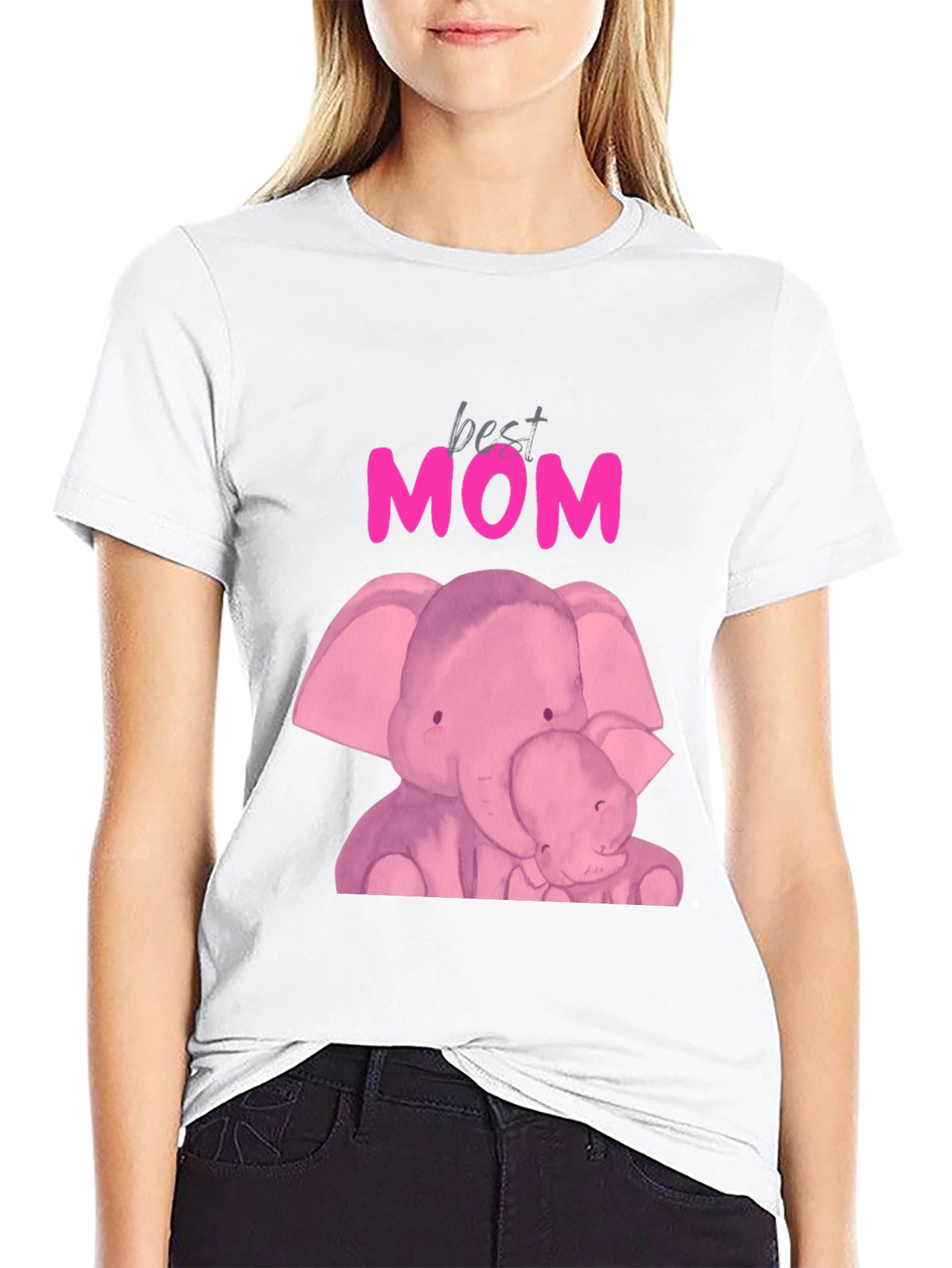 Best Mom Elephant Graphic Tee - Black