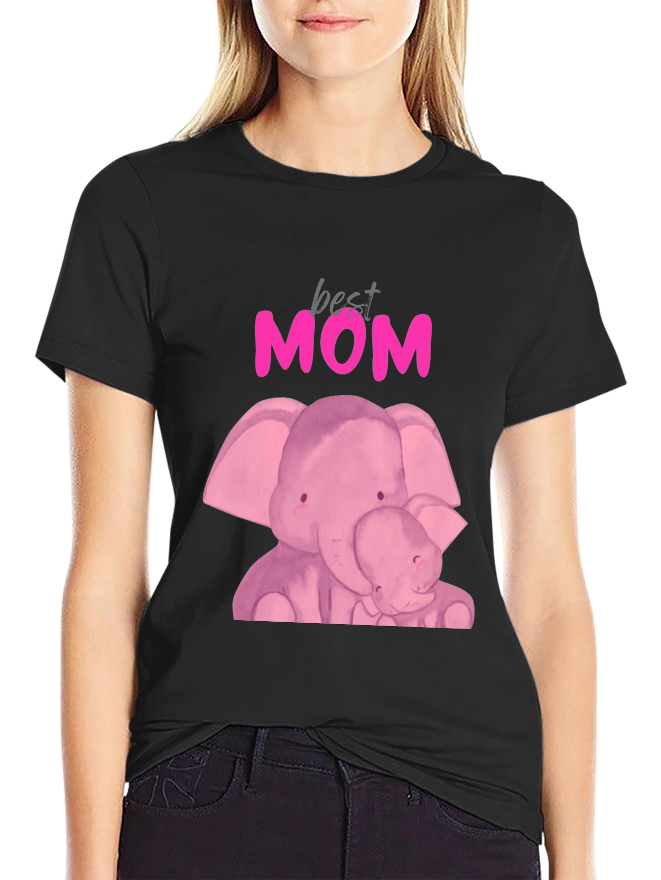 Best Mom Elephant Graphic Tee - Black