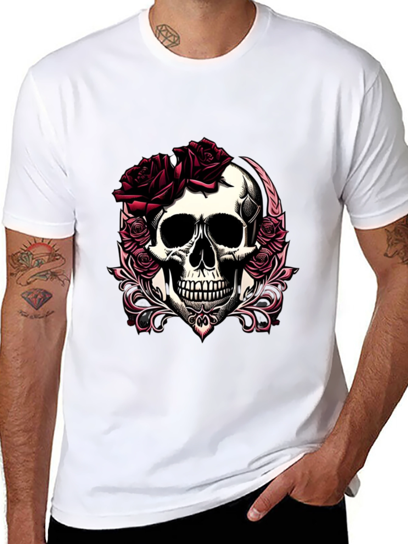 Skull & Roses Graphic T-Shirt - Edgy Casual Wear