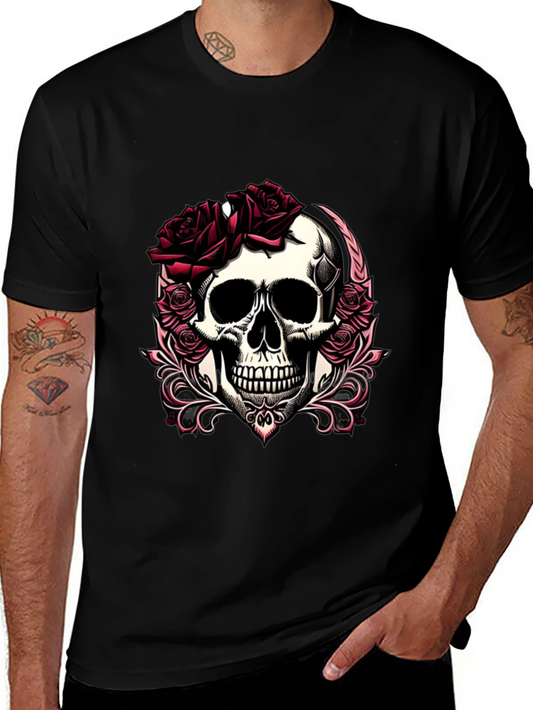 Skull & Roses Graphic T-Shirt - Edgy Casual Wear