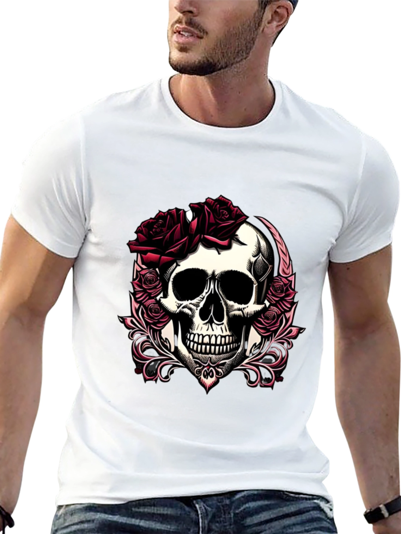 Skull & Roses Graphic T-Shirt - Edgy Casual Wear