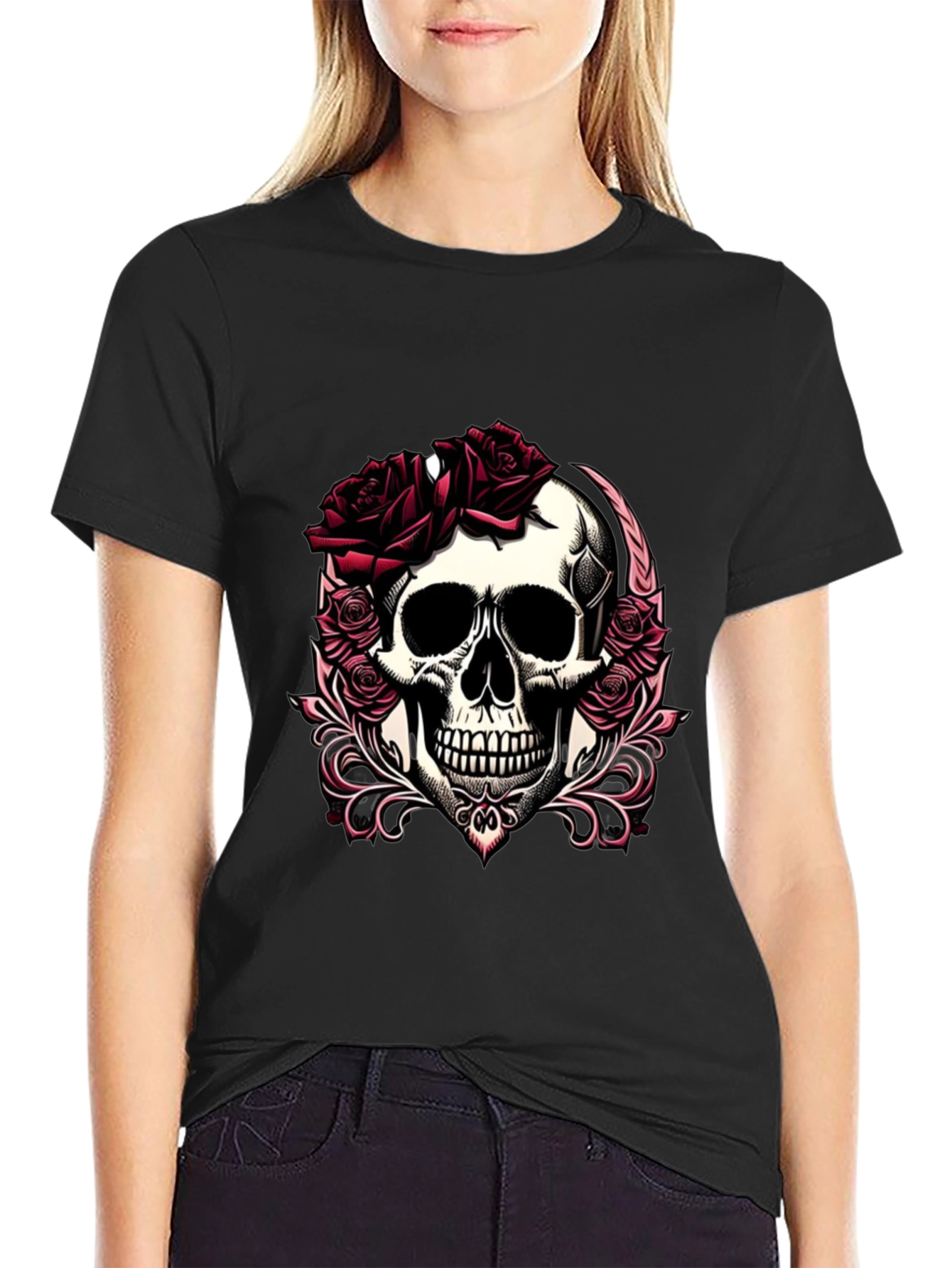 Skull & Roses Graphic T-Shirt - Edgy Casual Wear