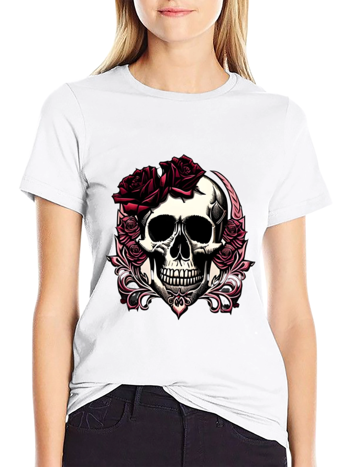 Skull & Roses Graphic T-Shirt - Edgy Casual Wear