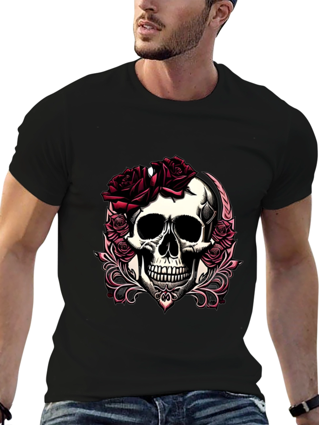 Skull & Roses Graphic T-Shirt - Edgy Casual Wear