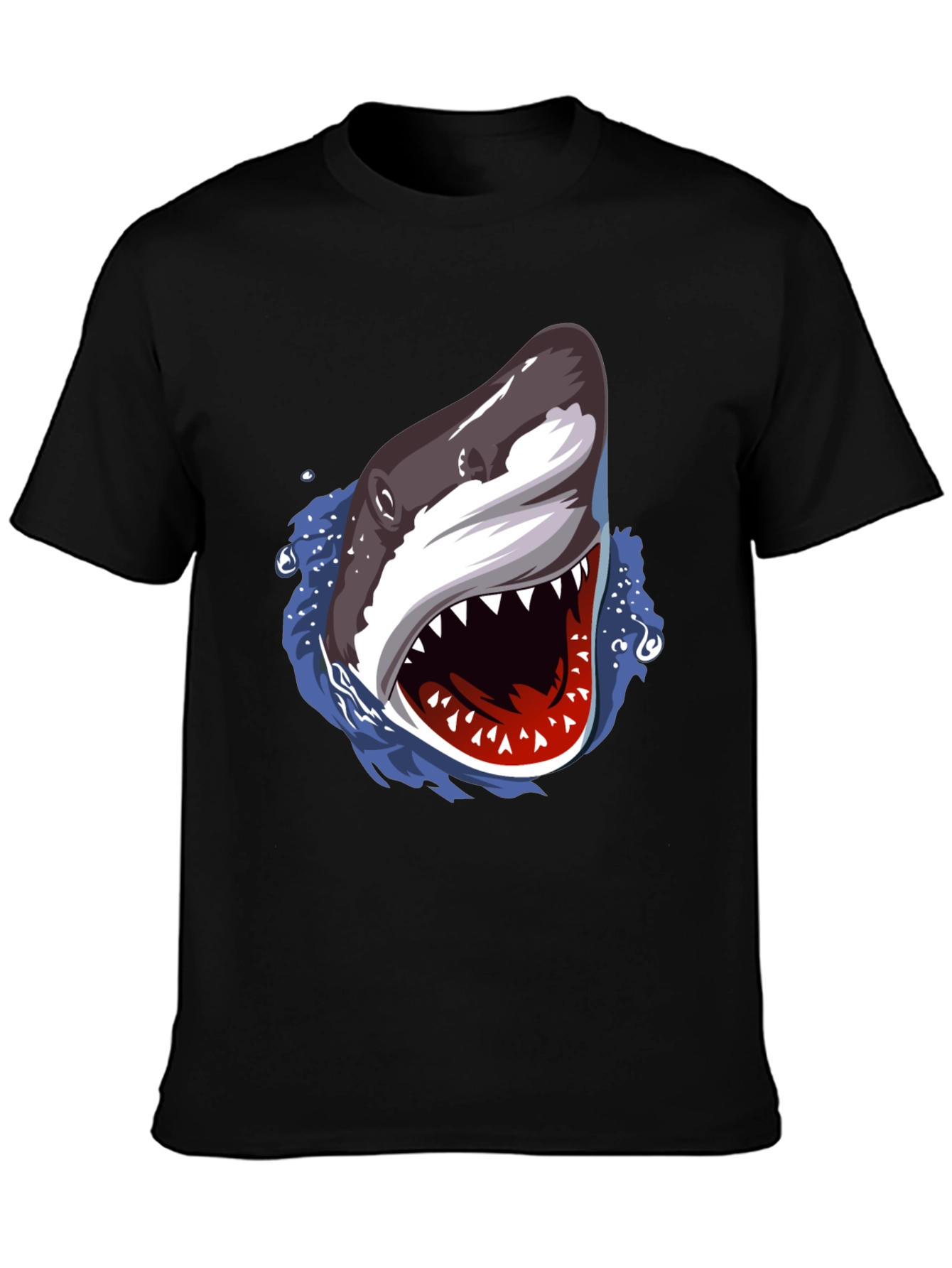 Shark Attack Graphic Print Black T-Shirt
