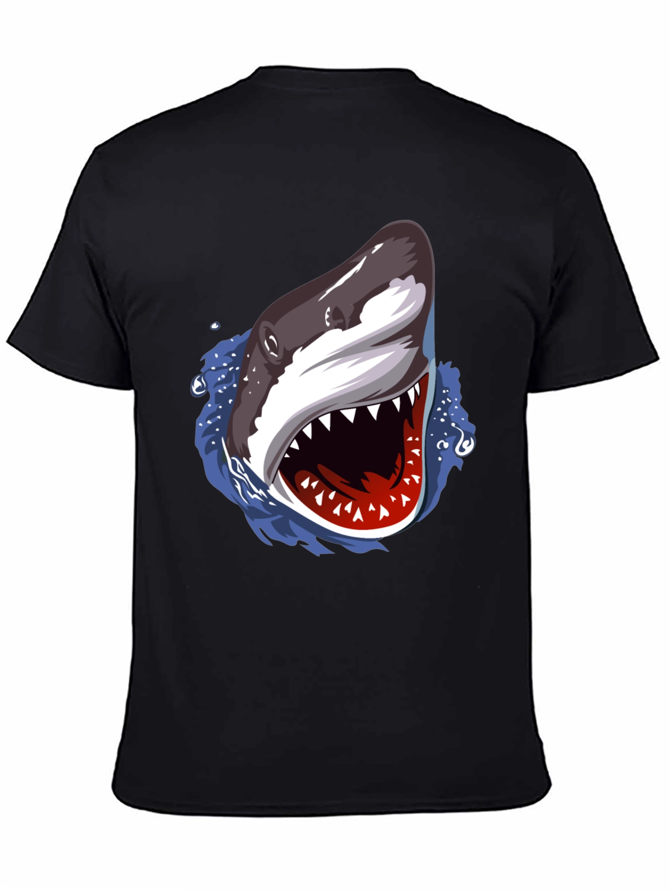 Shark Attack Graphic Print Black T-Shirt