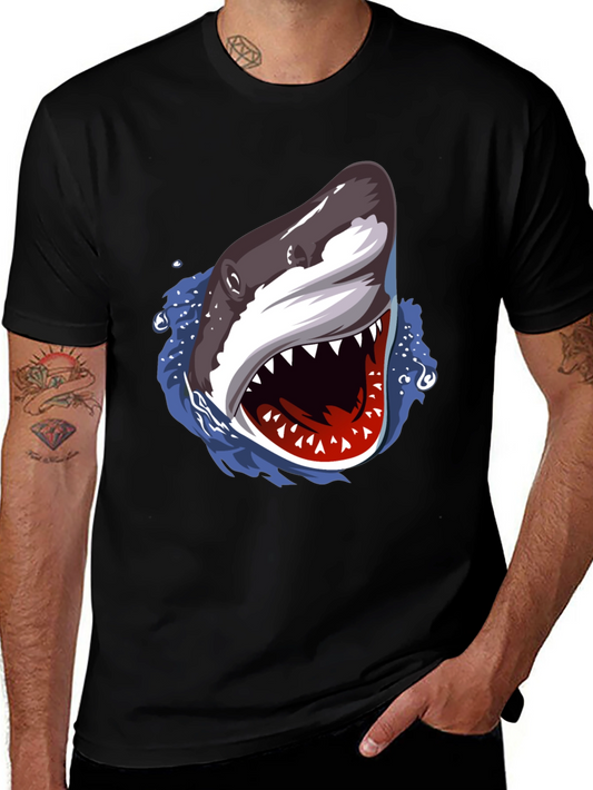 Shark Attack Graphic Print Black T-Shirt