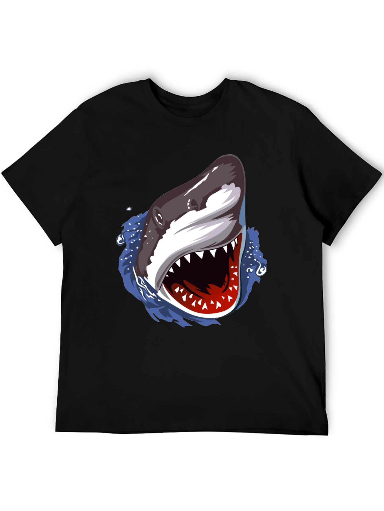 Shark Attack Graphic Print Black T-Shirt