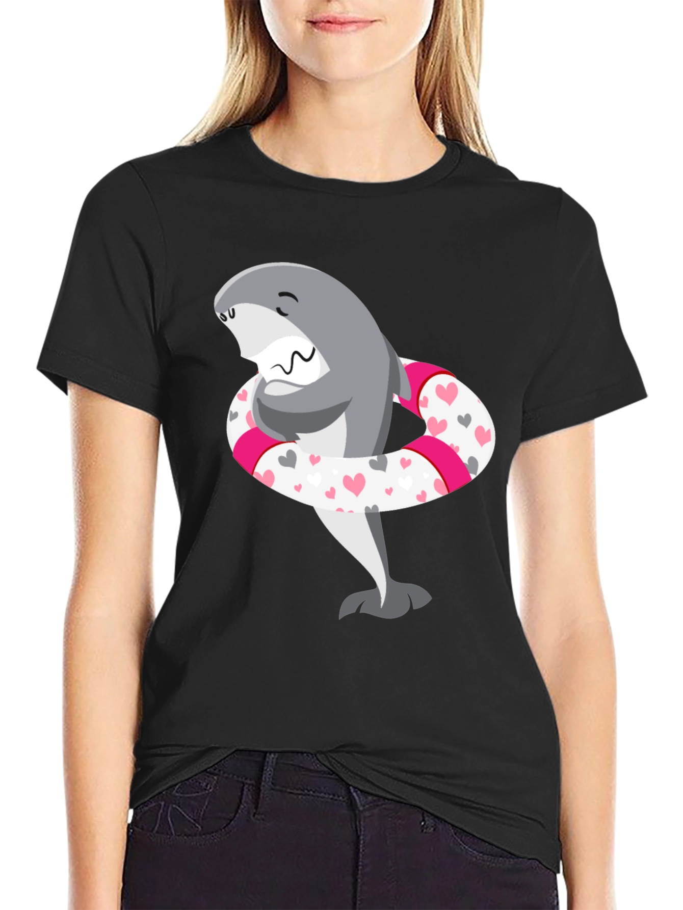 Shark in Heart Tube Mens Black T-Shirt