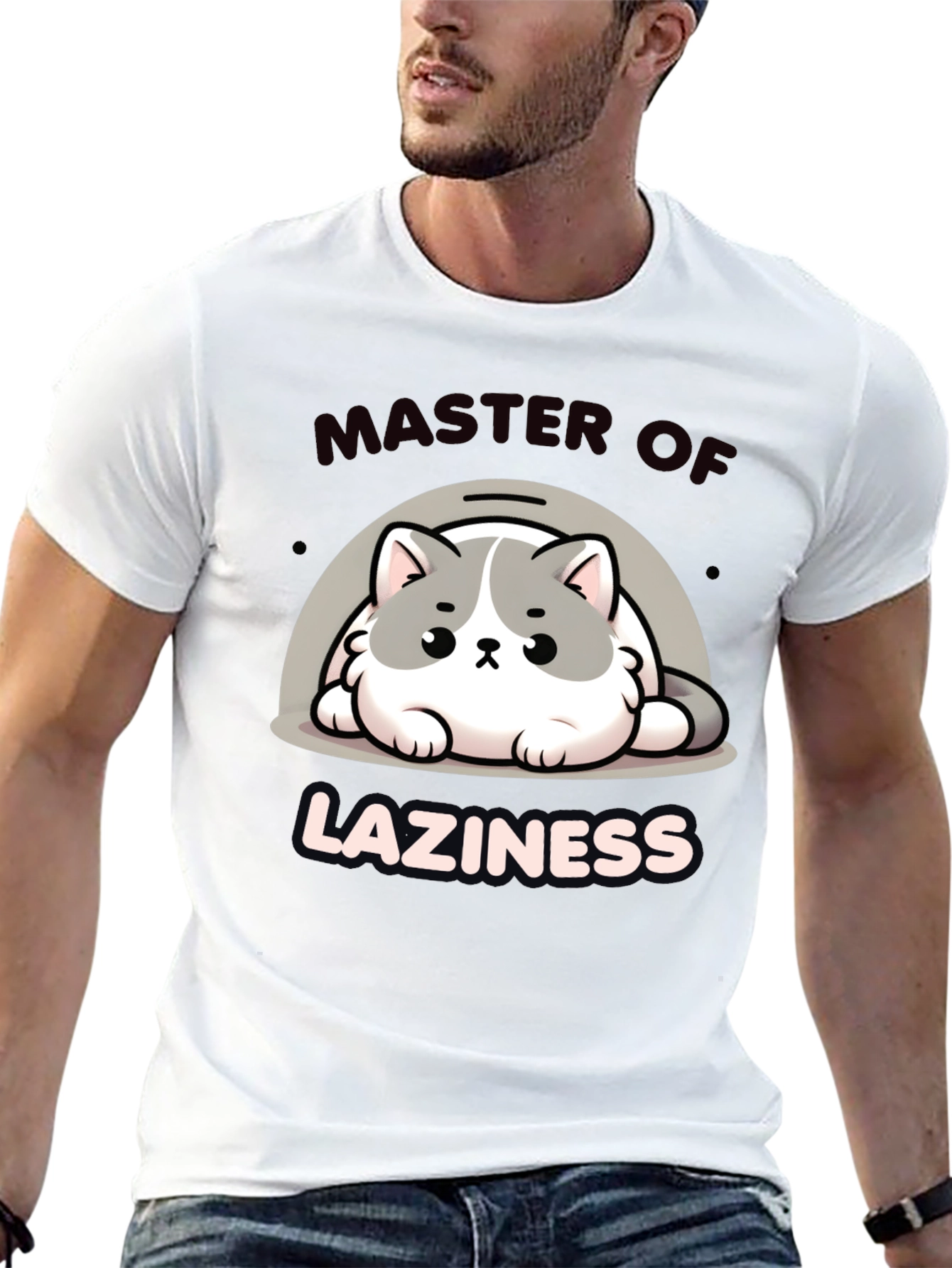 Master of Laziness T-Shirt - Cute Cat Design