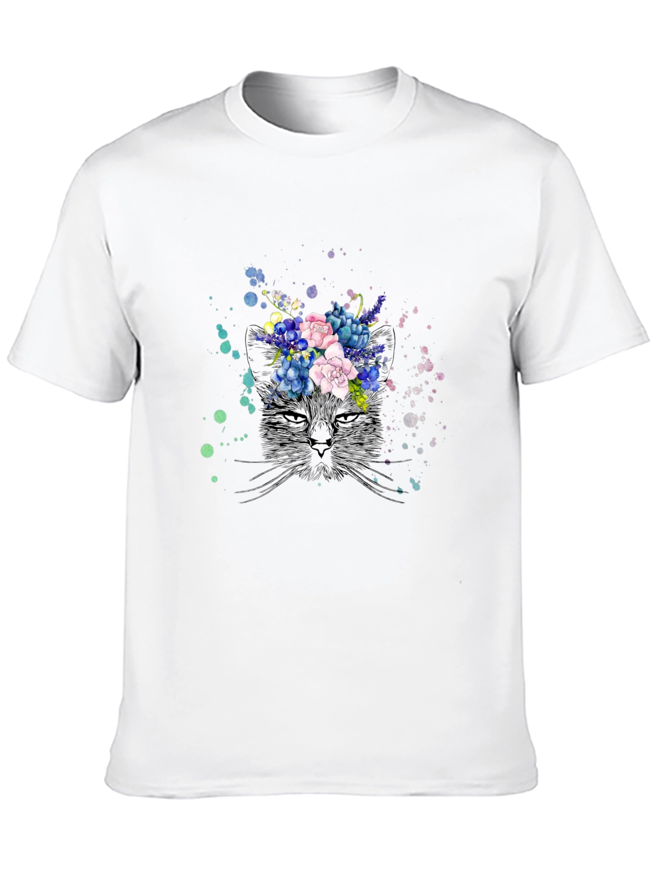 Floral Cat Black T-Shirt