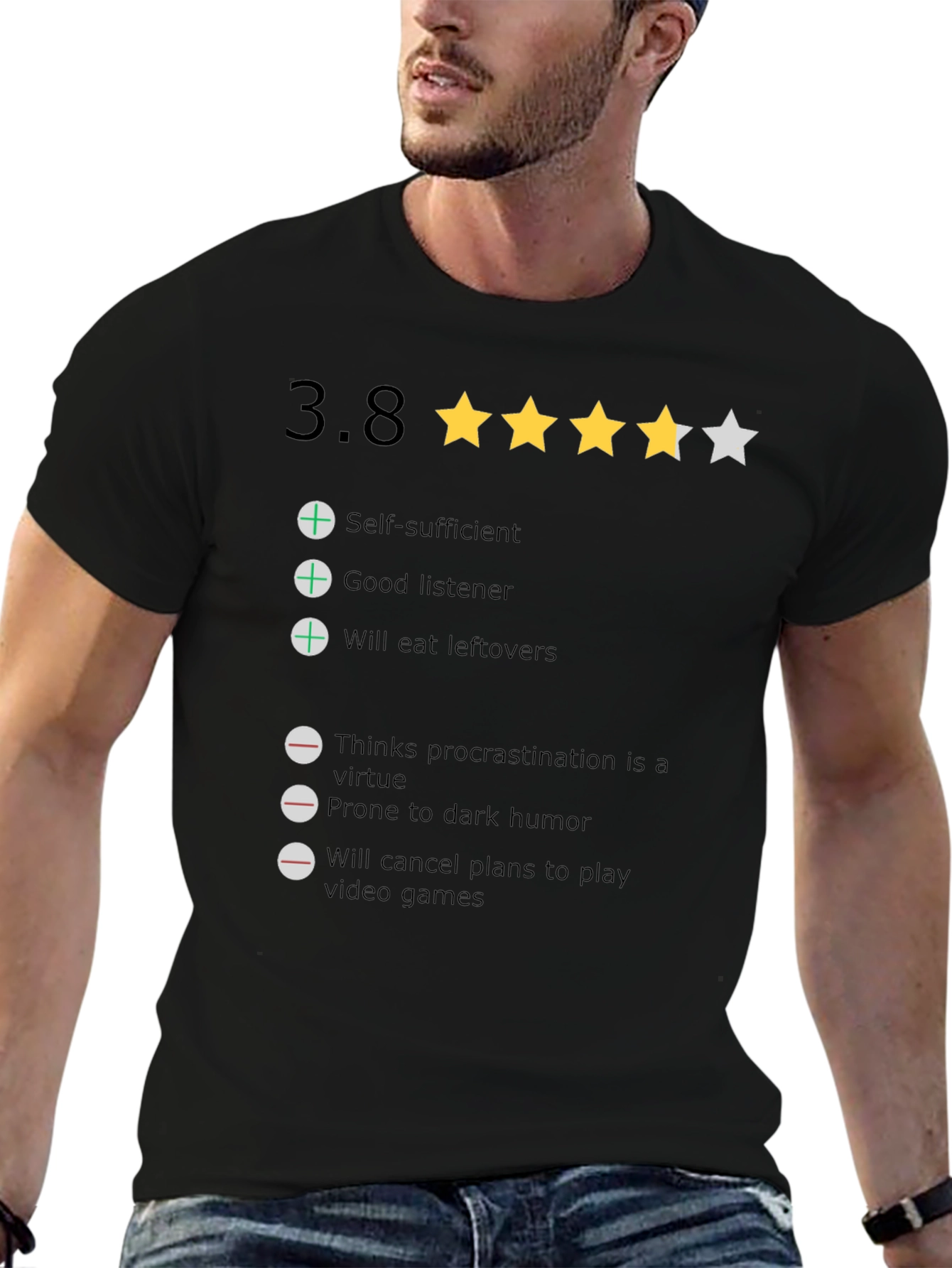 Rating T-Shirt: 3.8 Stars Funny Qualities