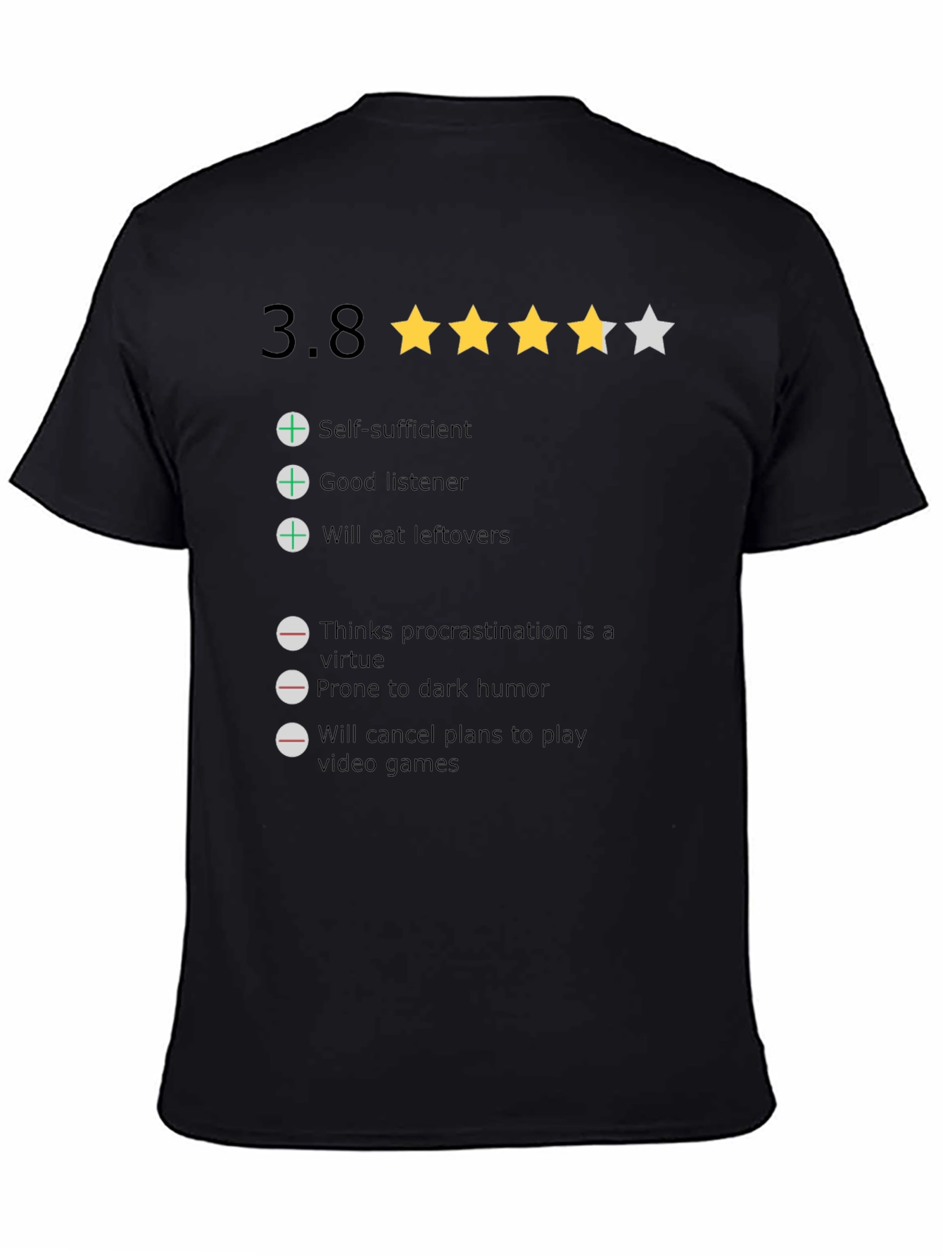 Rating T-Shirt: 3.8 Stars Funny Qualities