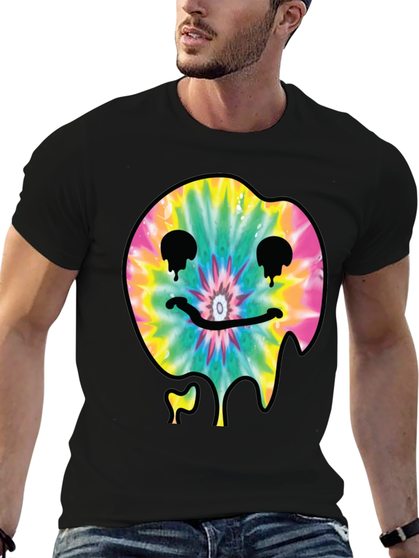 Tie-Dye Dripping Smiley Face Graphic T-Shirt