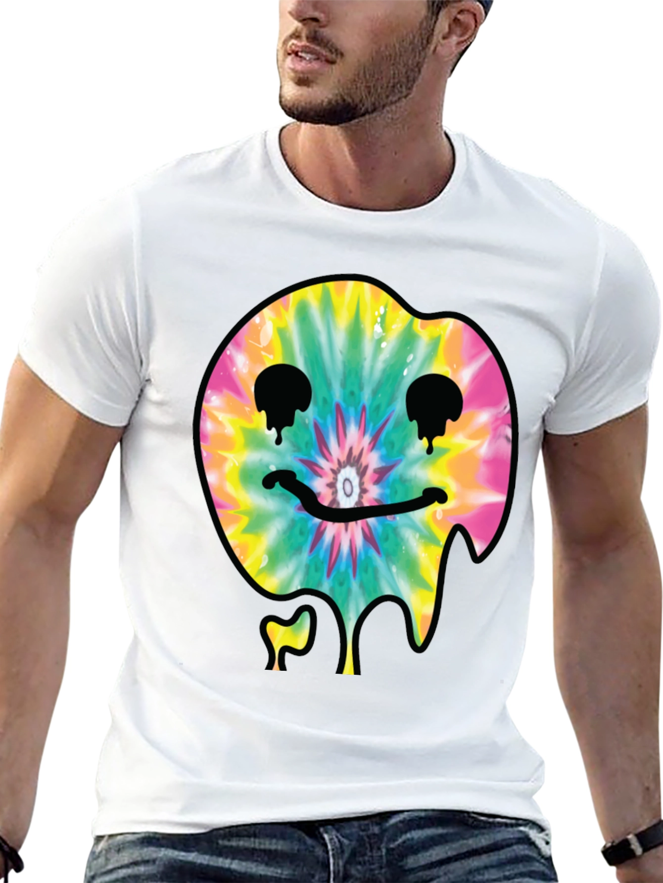 Tie-Dye Dripping Smiley Face Graphic T-Shirt
