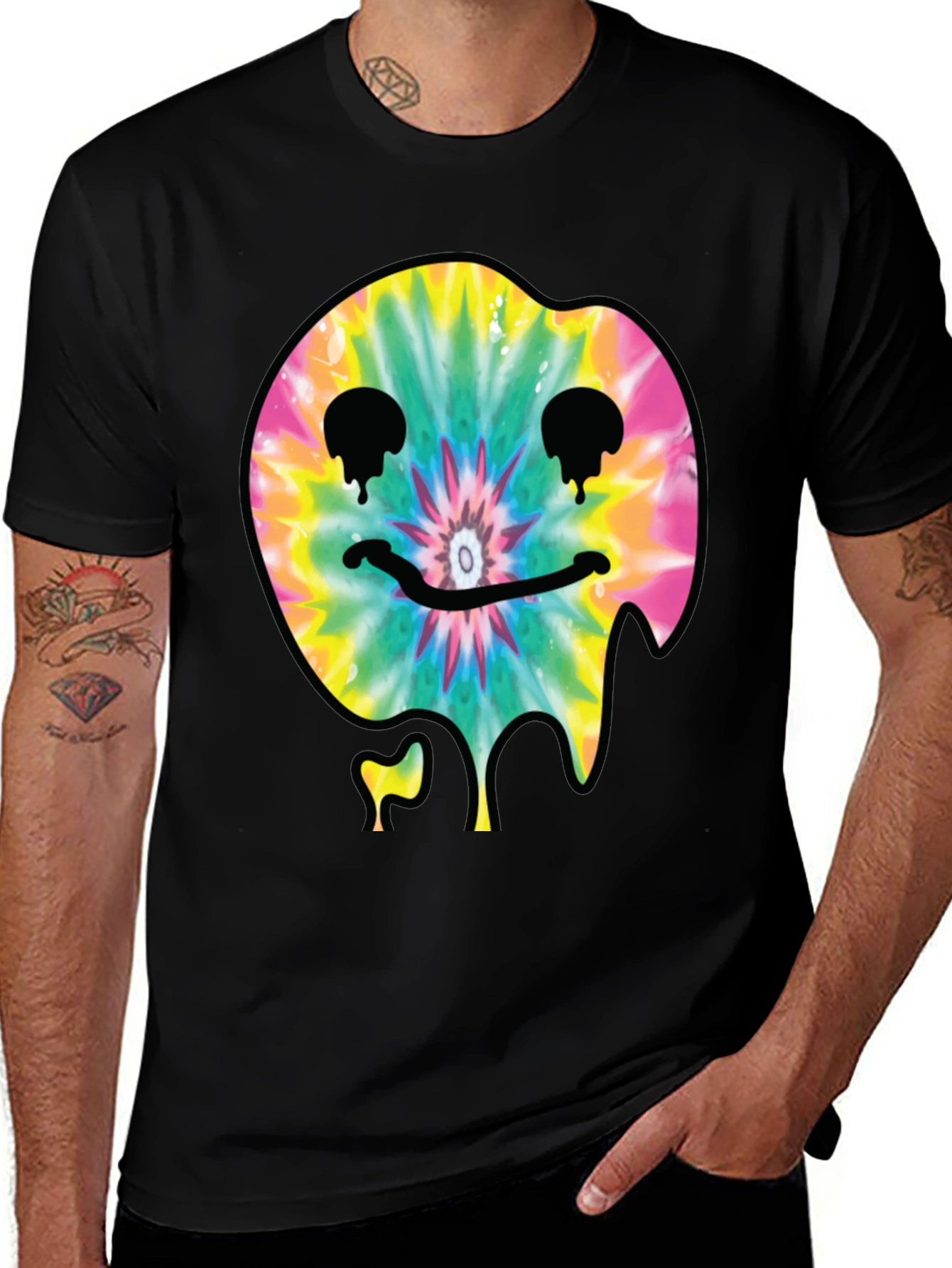 Tie-Dye Dripping Smiley Face Graphic T-Shirt