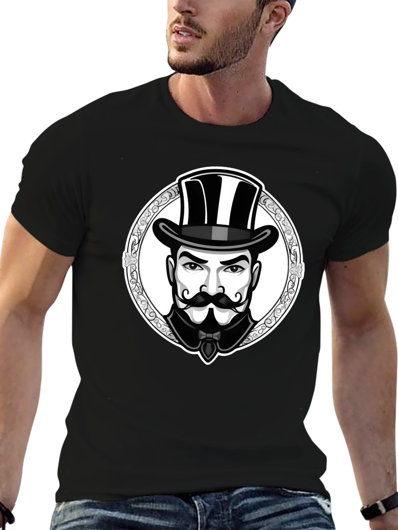 Monochrome Gentleman Graphic T-Shirt