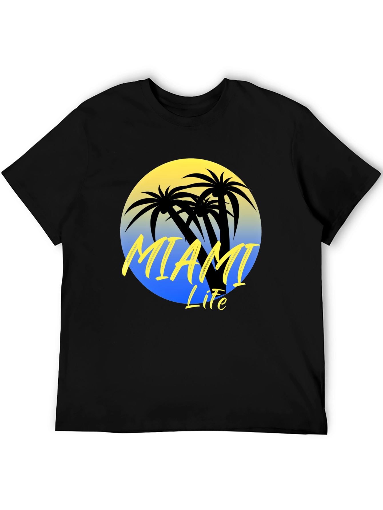 Miami Life Black Graphic T-Shirt Palm Tree Design