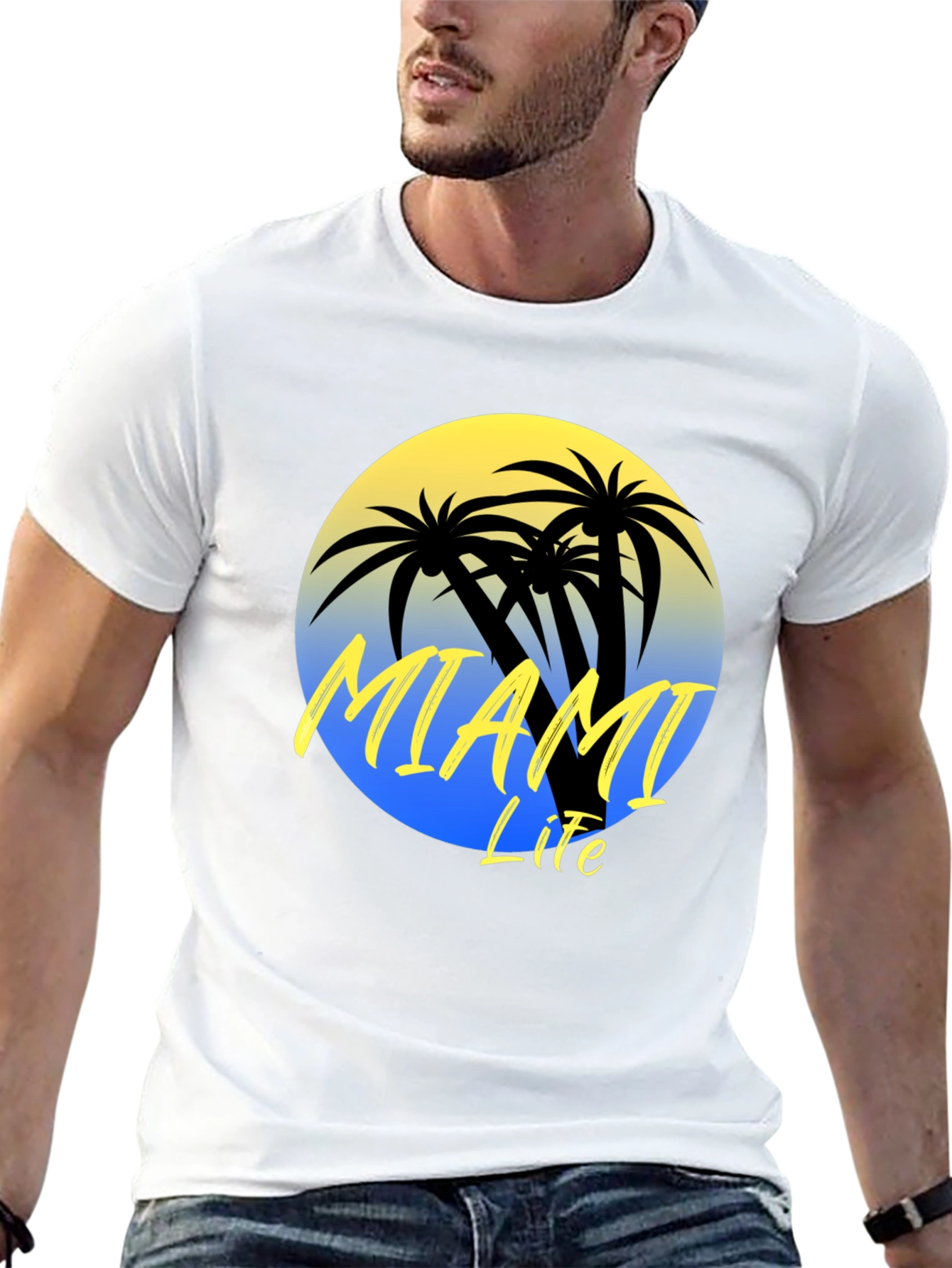 Miami Life Black Graphic T-Shirt Palm Tree Design