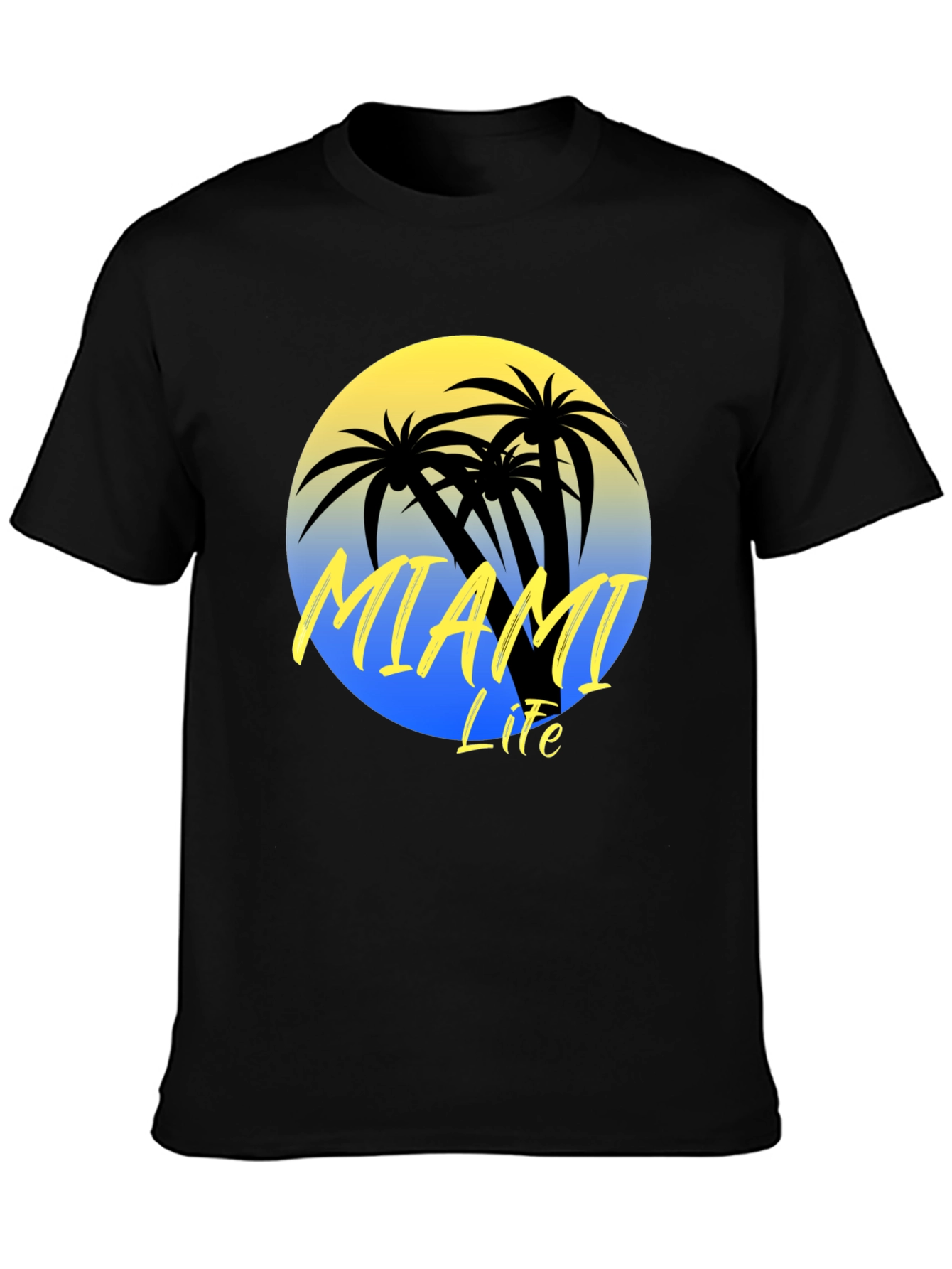 Miami Life Black Graphic T-Shirt Palm Tree Design